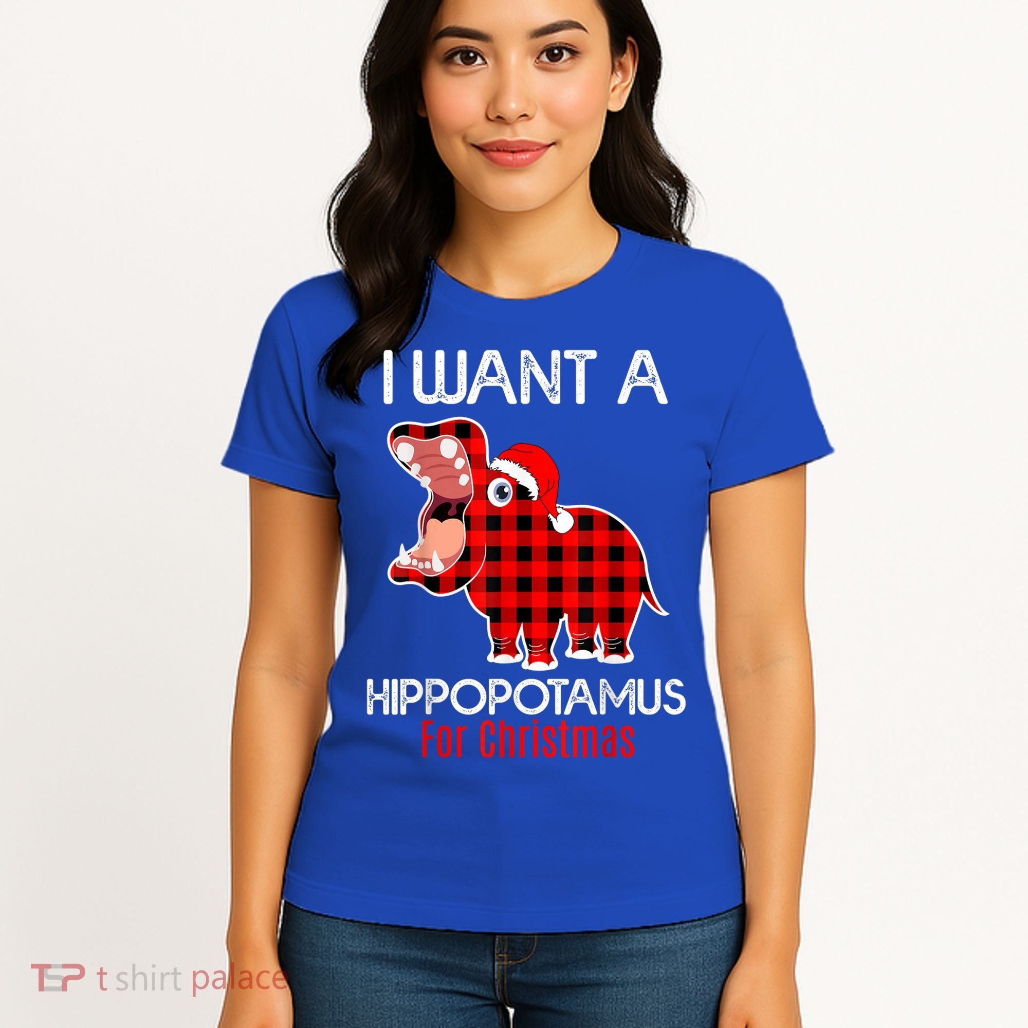 I Want A Hippopotamus For Christmas Plaid Hippo Pajamas Xmas Gift Women's T-Shirt