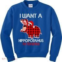 I Want A Hippopotamus For Christmas Plaid Hippo Pajamas Xmas Gift Kids Sweatshirt thumb 0