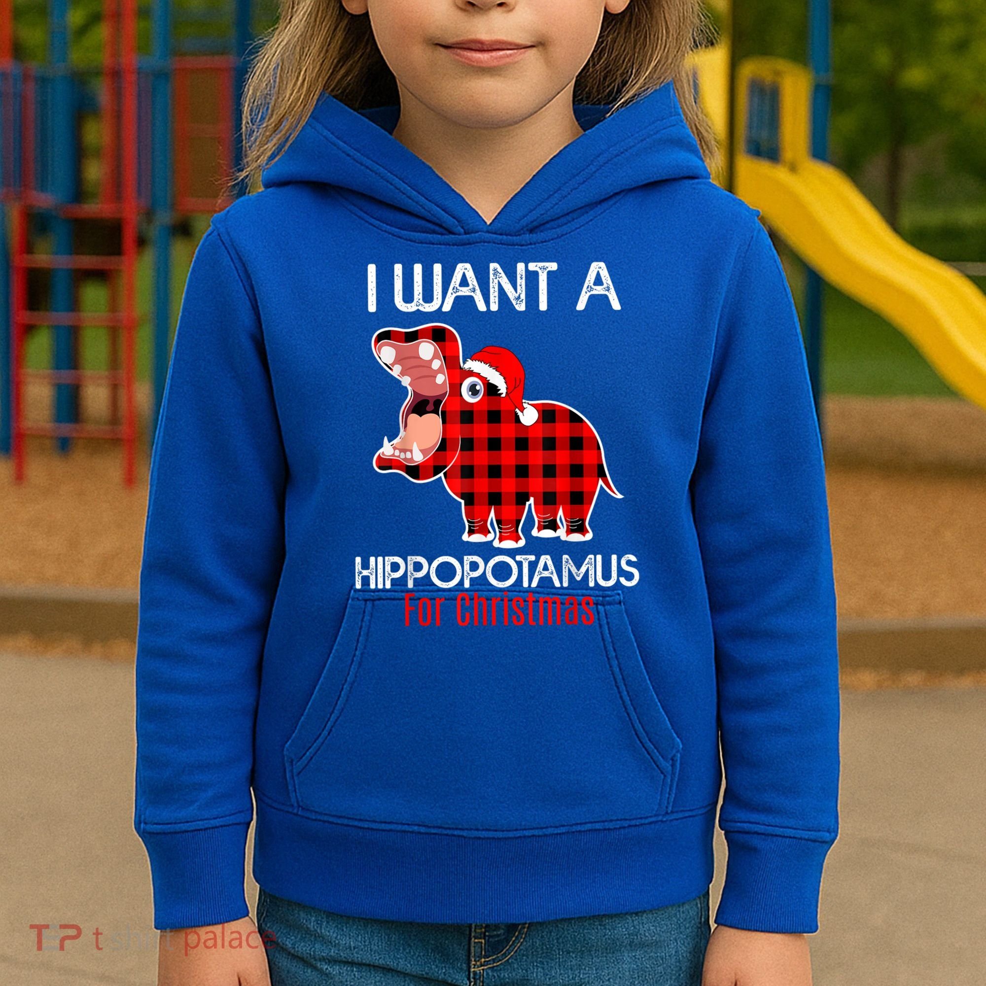 I Want A Hippopotamus For Christmas Plaid Hippo Pajamas Xmas Gift Kids Hoodie
