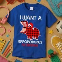 I Want A Hippopotamus For Christmas Plaid Hippo Pajamas Xmas Gift Kids T-Shirt thumb 3