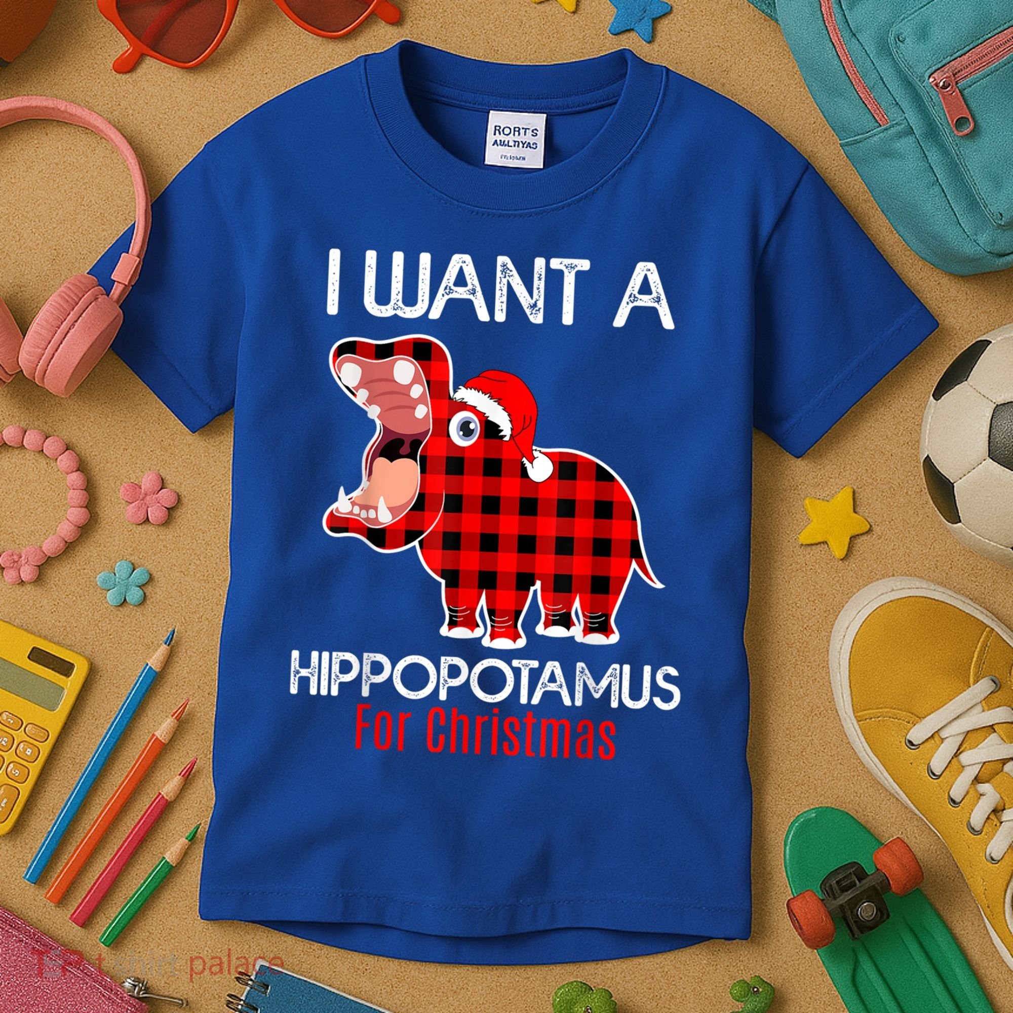 I Want A Hippopotamus For Christmas Plaid Hippo Pajamas Xmas Gift Kids T-Shirt