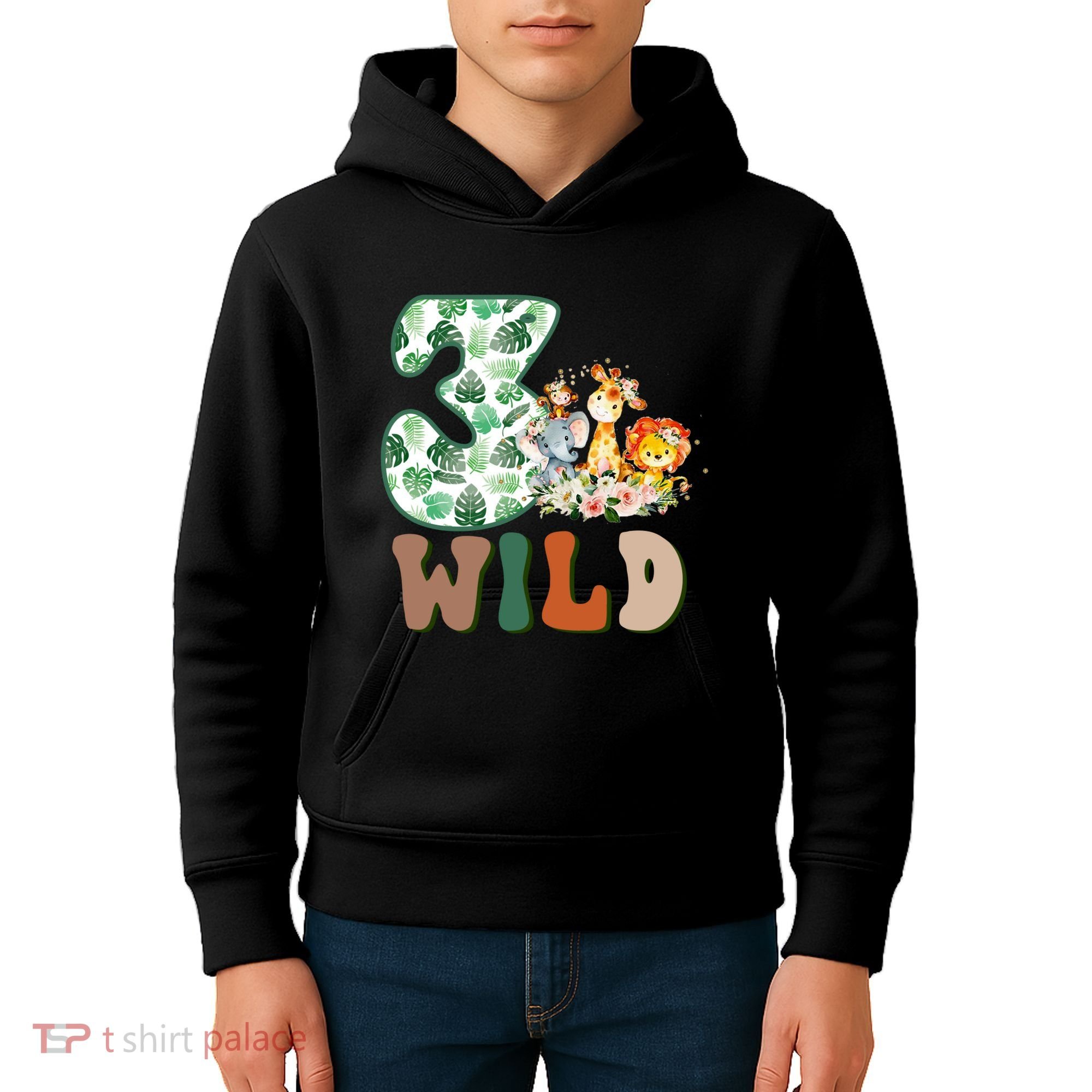 Im Wild And 3 Birthday Safari Jungle Zoo 3rd Bday Three Gift Kids Hoodie