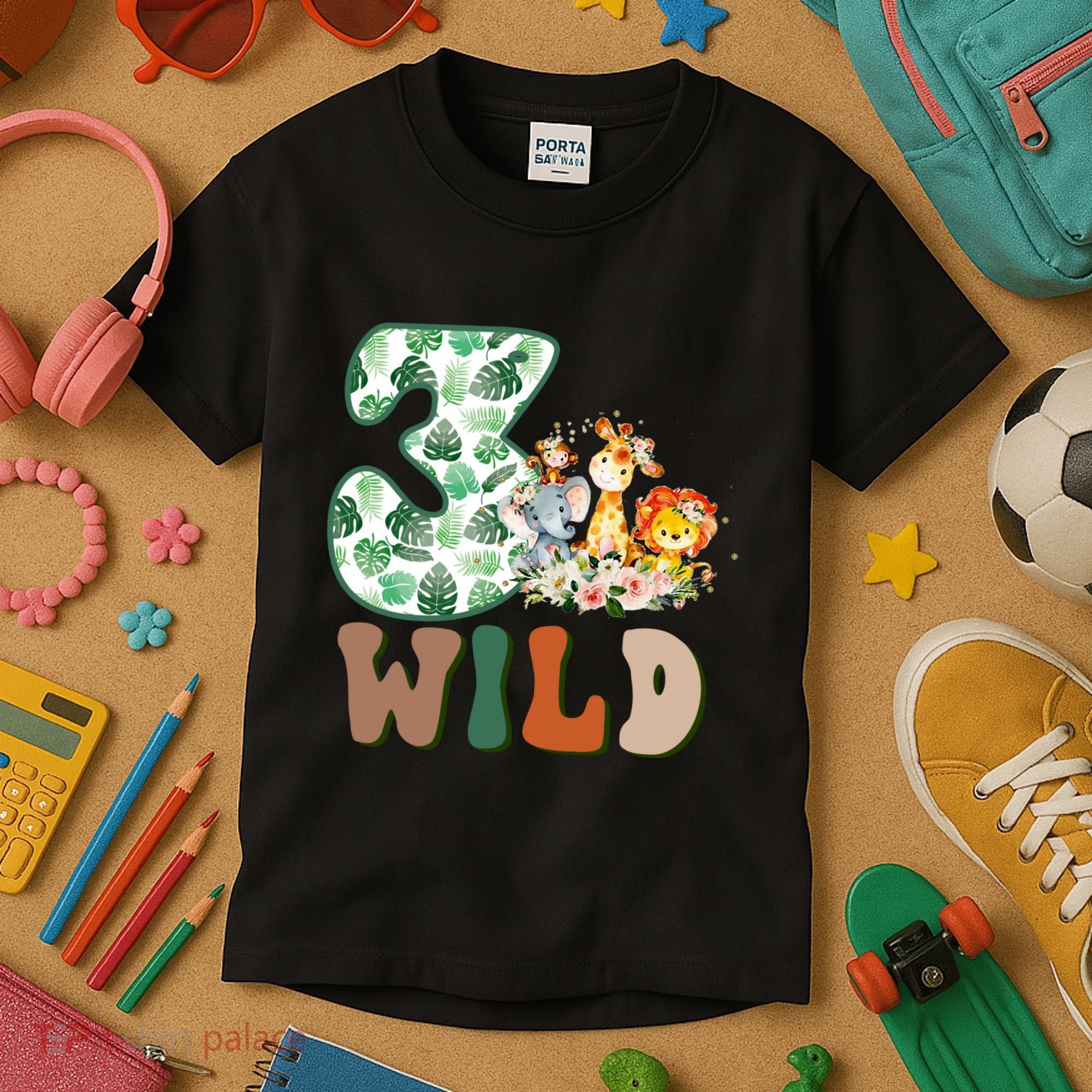 Im Wild And 3 Birthday Safari Jungle Zoo 3rd Bday Three Gift Kids T-Shirt