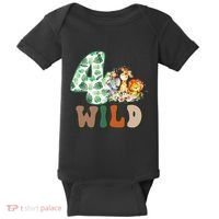 Im Wild And 4 Birthday Safari Jungle Zoo 4th Bday Fourth Gift Baby Bodysuit thumb 0
