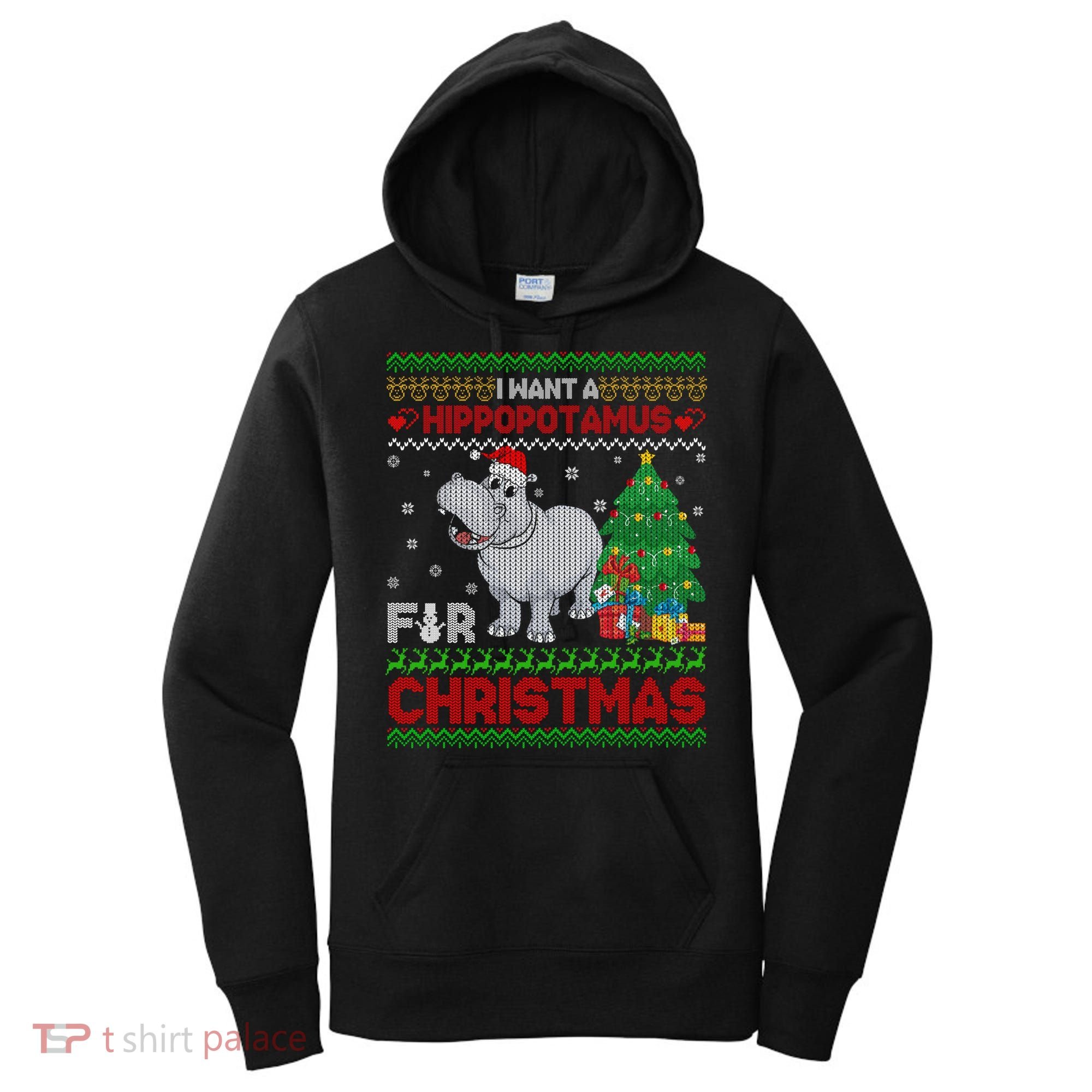 I Want A Hippopotamus For Christmas Hippo Pajamas Ugly Gift Women's Hoodie