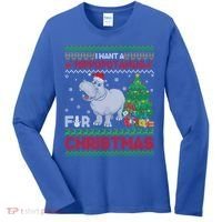 I Want A Hippopotamus For Christmas Hippo Pajamas Ugly Gift Women's Long Sleeve Shirt thumb 0
