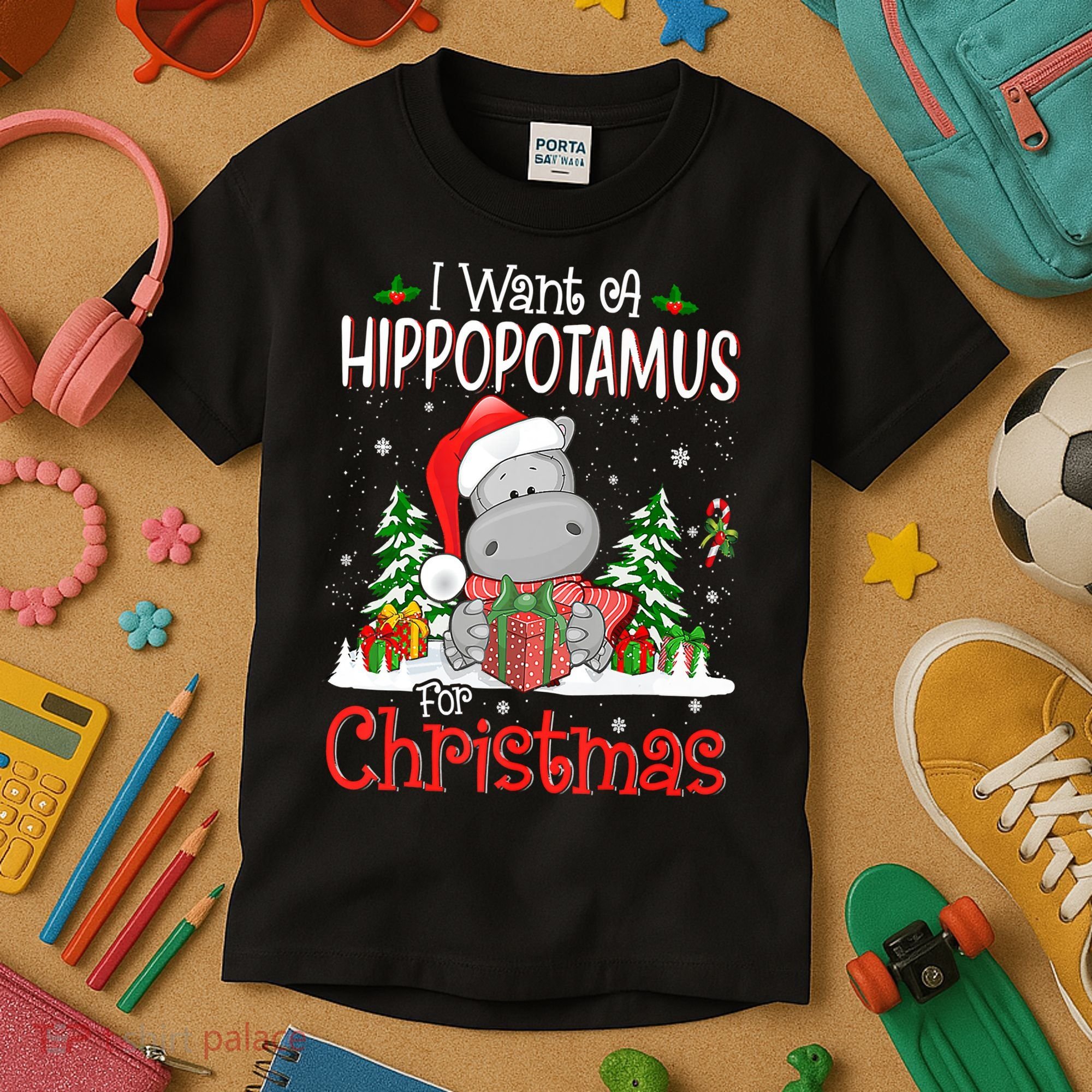 I Want A Hippopotamus For Christmas Xmas Hippo Kids T-Shirt