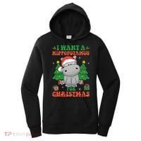 I Want A Hippopotamus For Christmas Lights Santa Hippo Xmas Women's Hoodie thumb 0