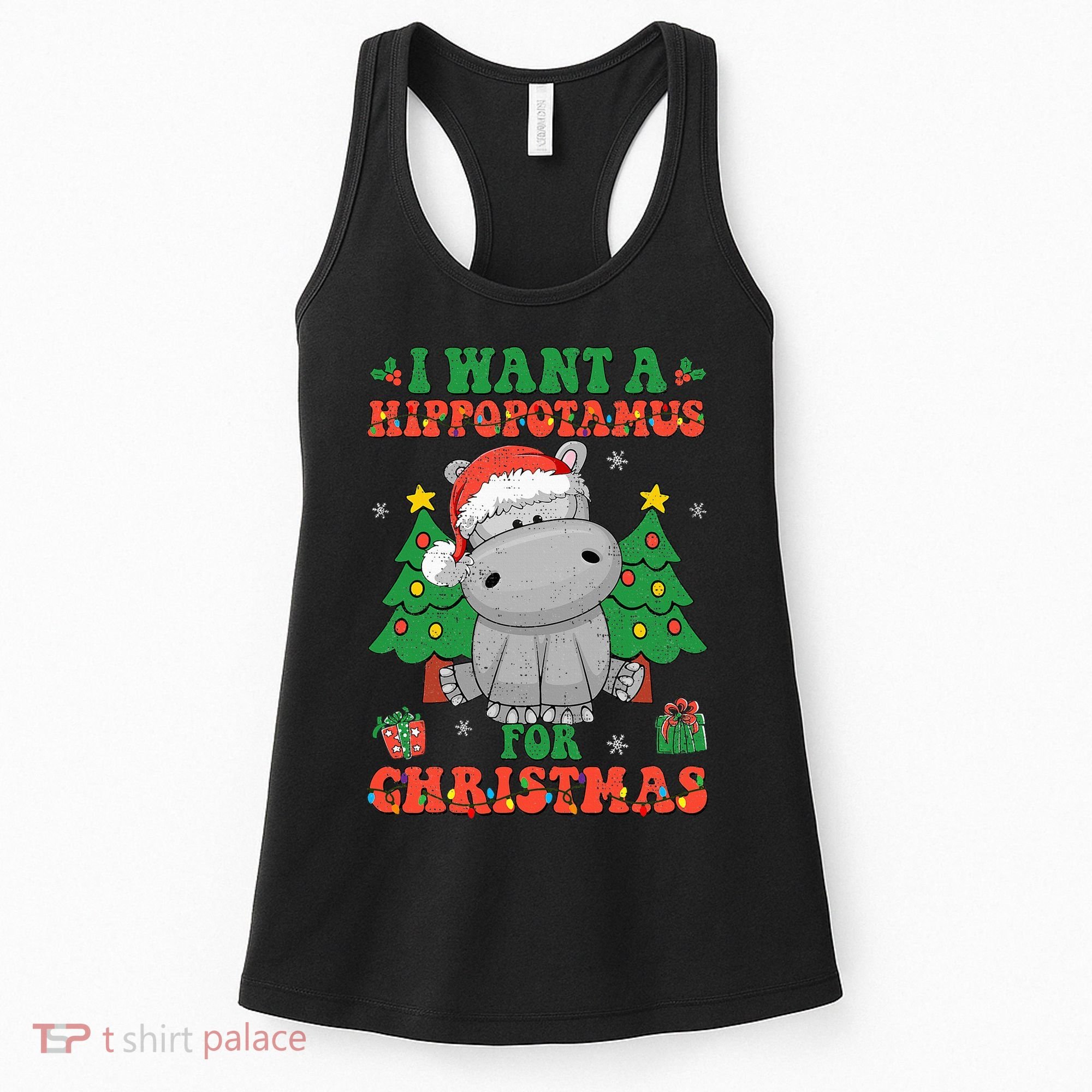 I Want A Hippopotamus For Christmas Lights Santa Hippo Xmas Women's Tank Top