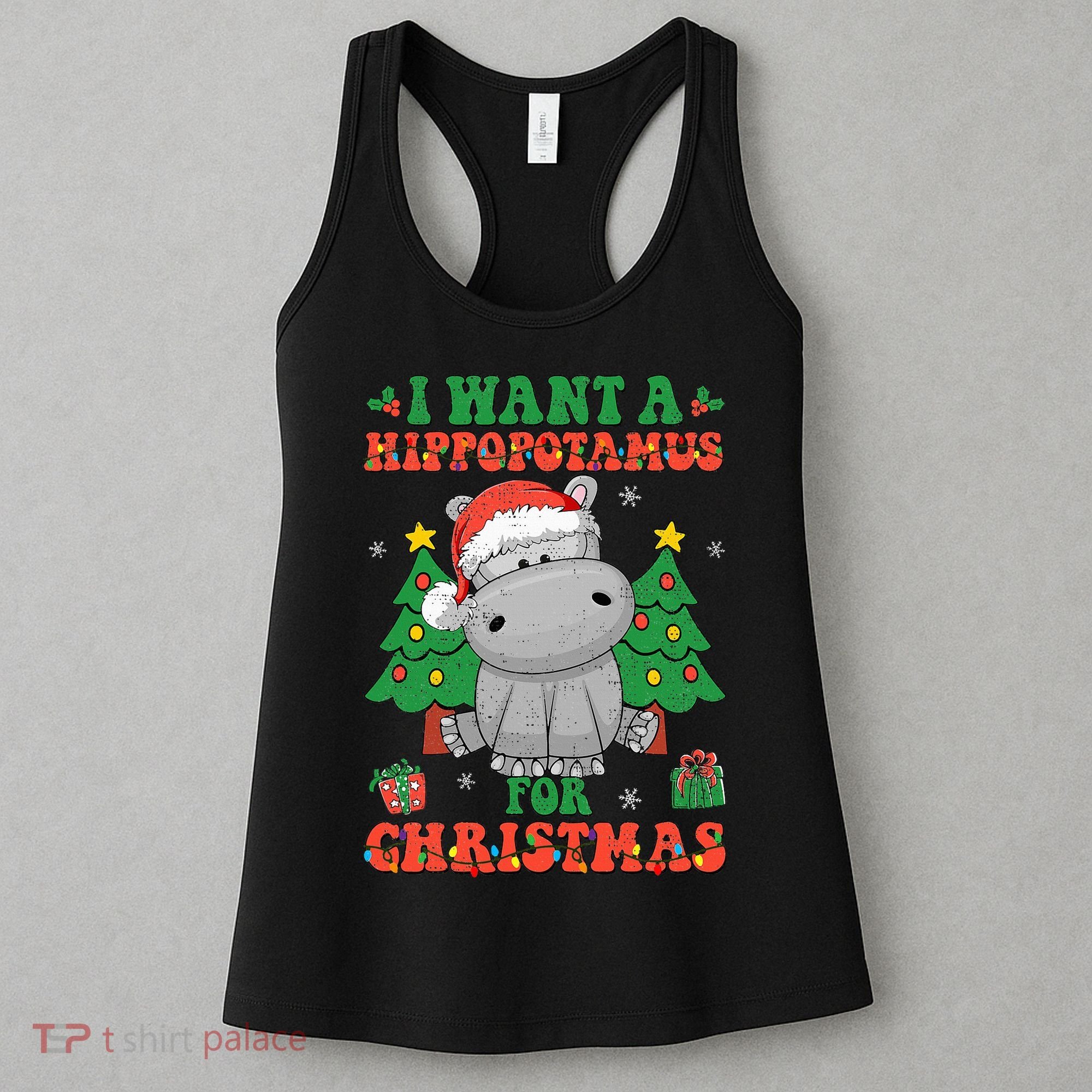 I Want A Hippopotamus For Christmas Lights Santa Hippo Xmas Women's Tank Top