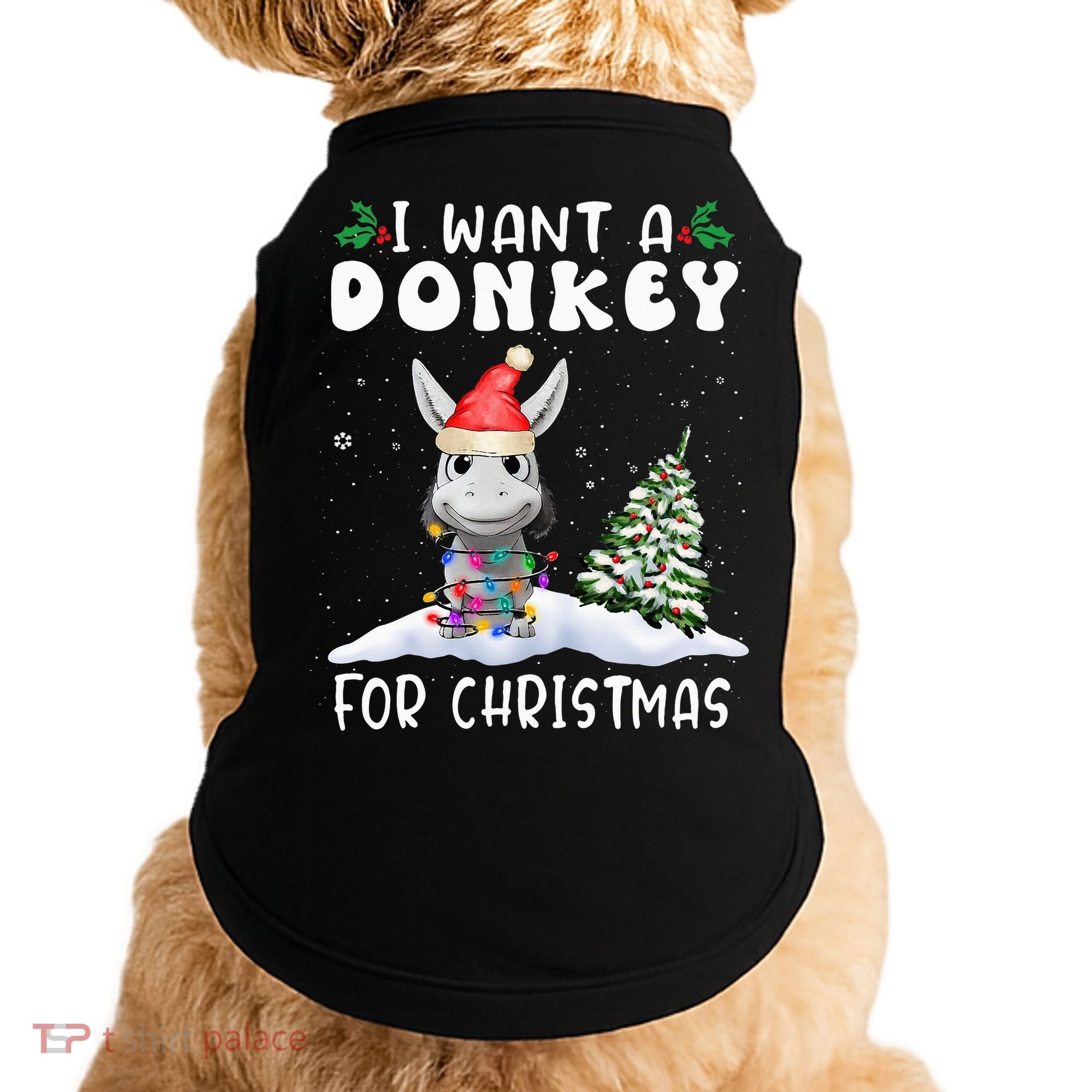 I Want A Donkey For Christmas Santa Hat  Doggie Tank