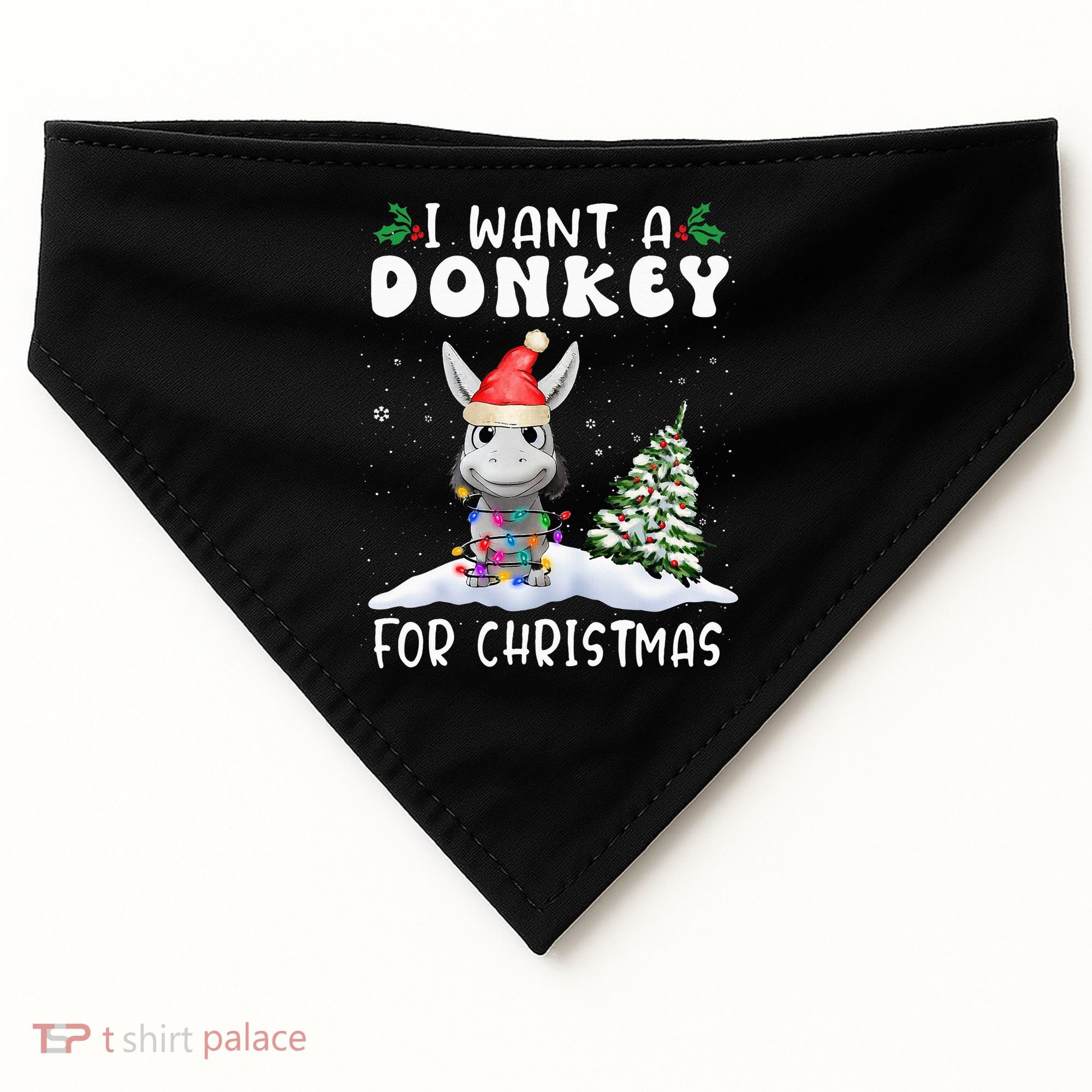 I Want A Donkey For Christmas Santa Hat  USA-Made Doggie Bandana