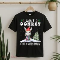 I Want A Donkey For Christmas Santa Hat  T-Shirt thumb 2