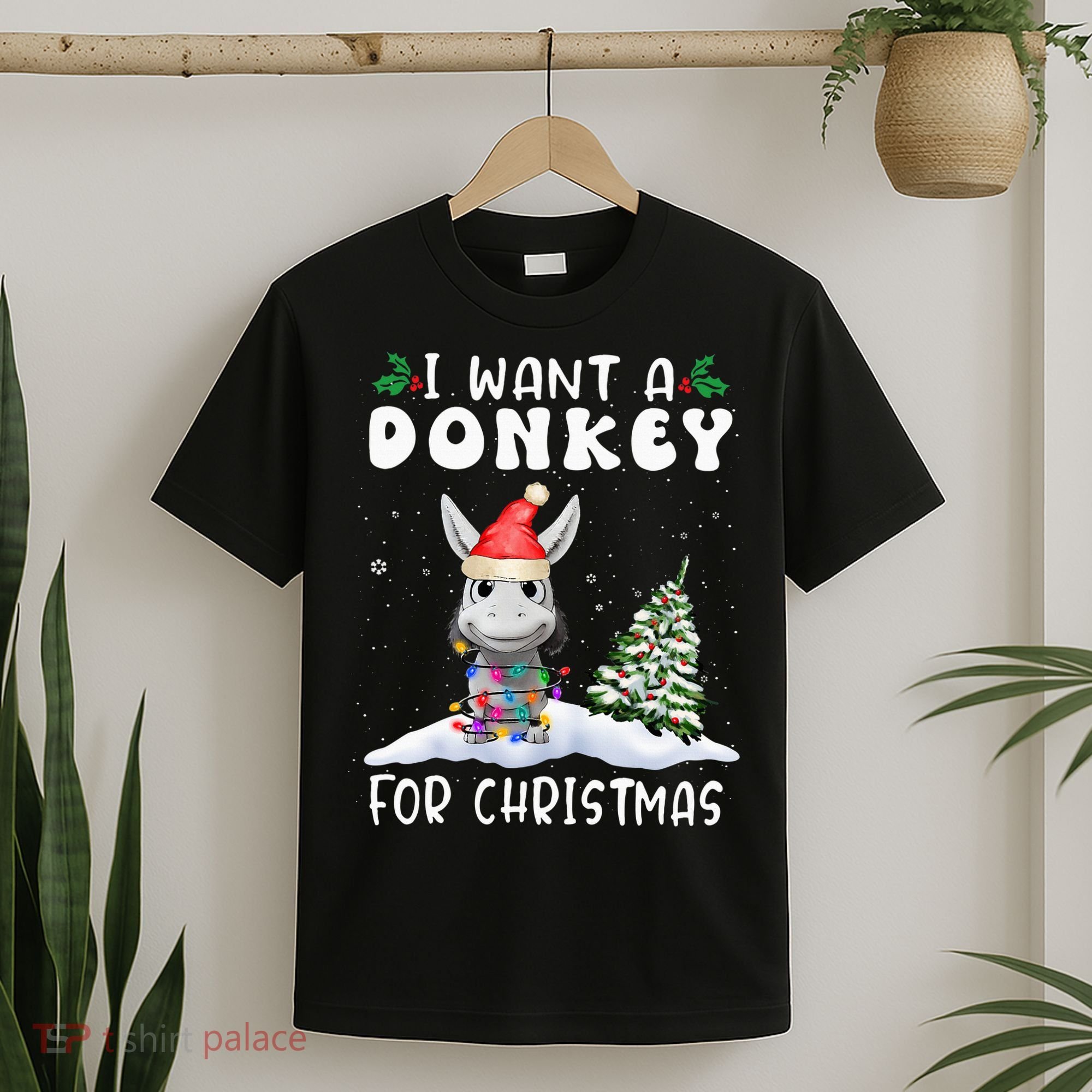 I Want A Donkey For Christmas Santa Hat  T-Shirt