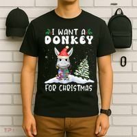 I Want A Donkey For Christmas Santa Hat  T-Shirt thumb 6