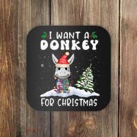 I Want A Donkey For Christmas Santa Hat  Coaster thumb 0