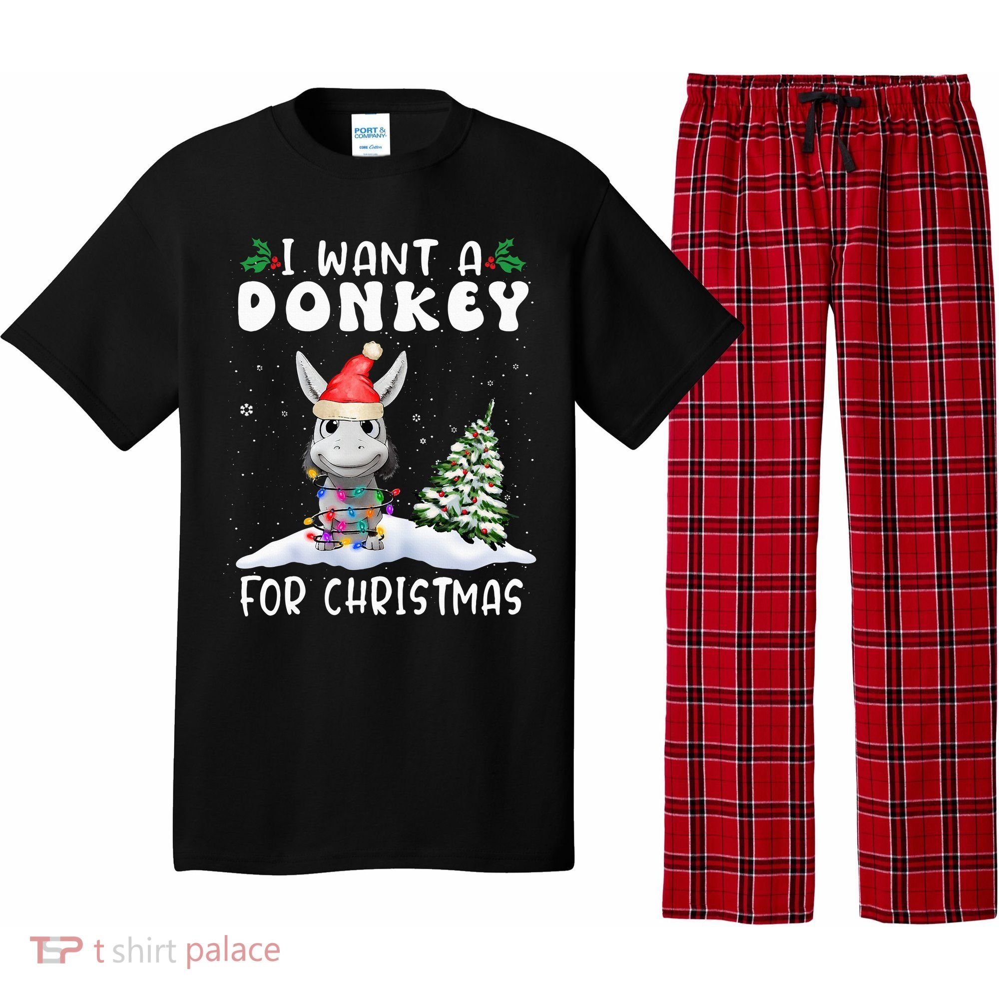 I Want A Donkey For Christmas Santa Hat  Pajama Set