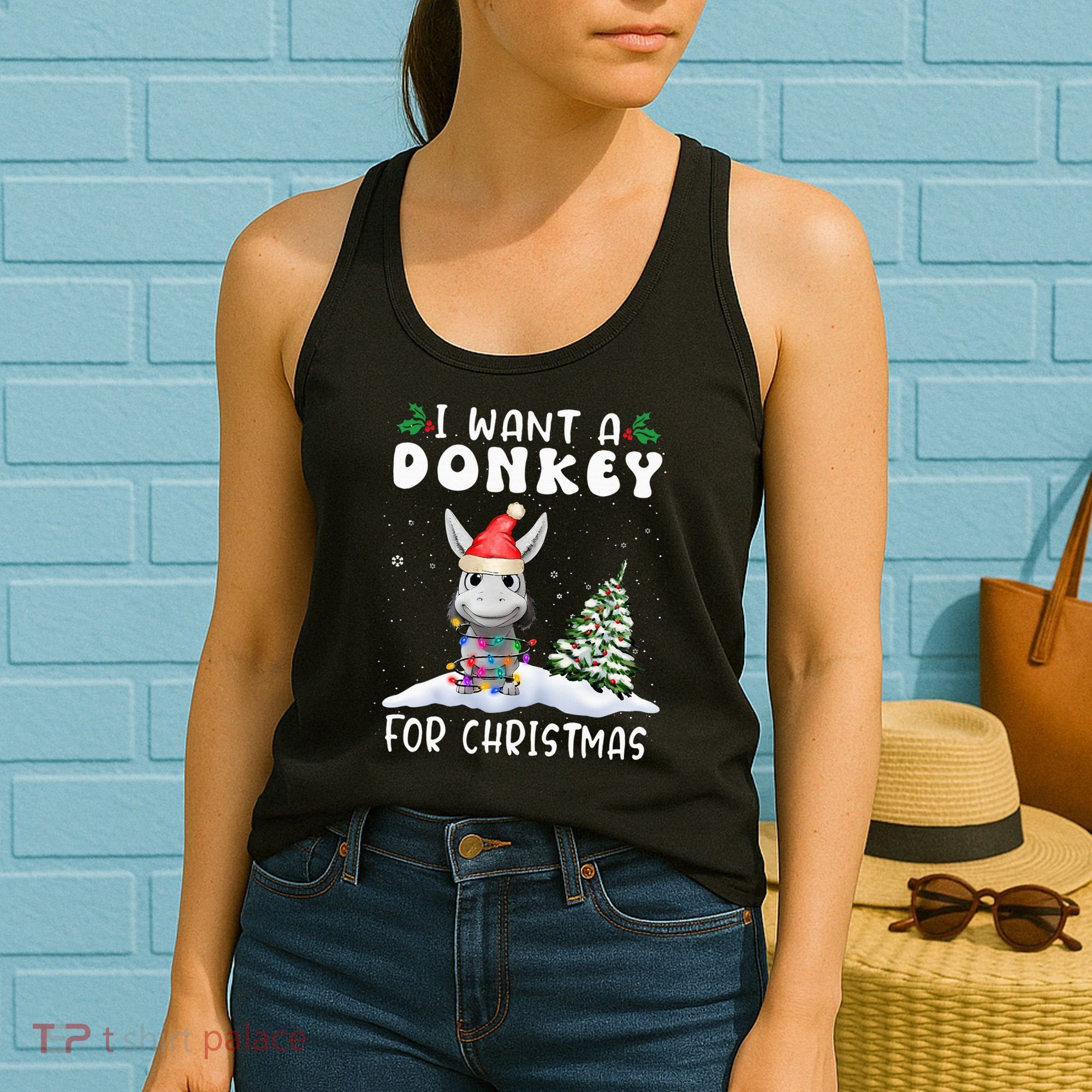 I Want A Donkey For Christmas Santa Hat  Women's Tank Top