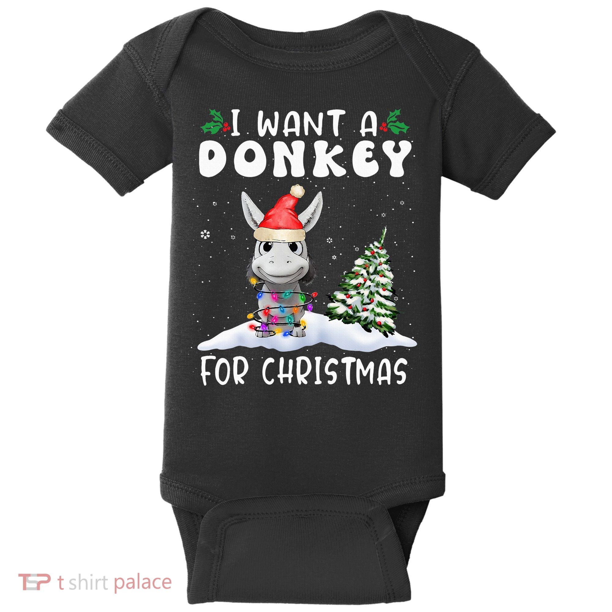 I Want A Donkey For Christmas Santa Hat  Baby Bodysuit