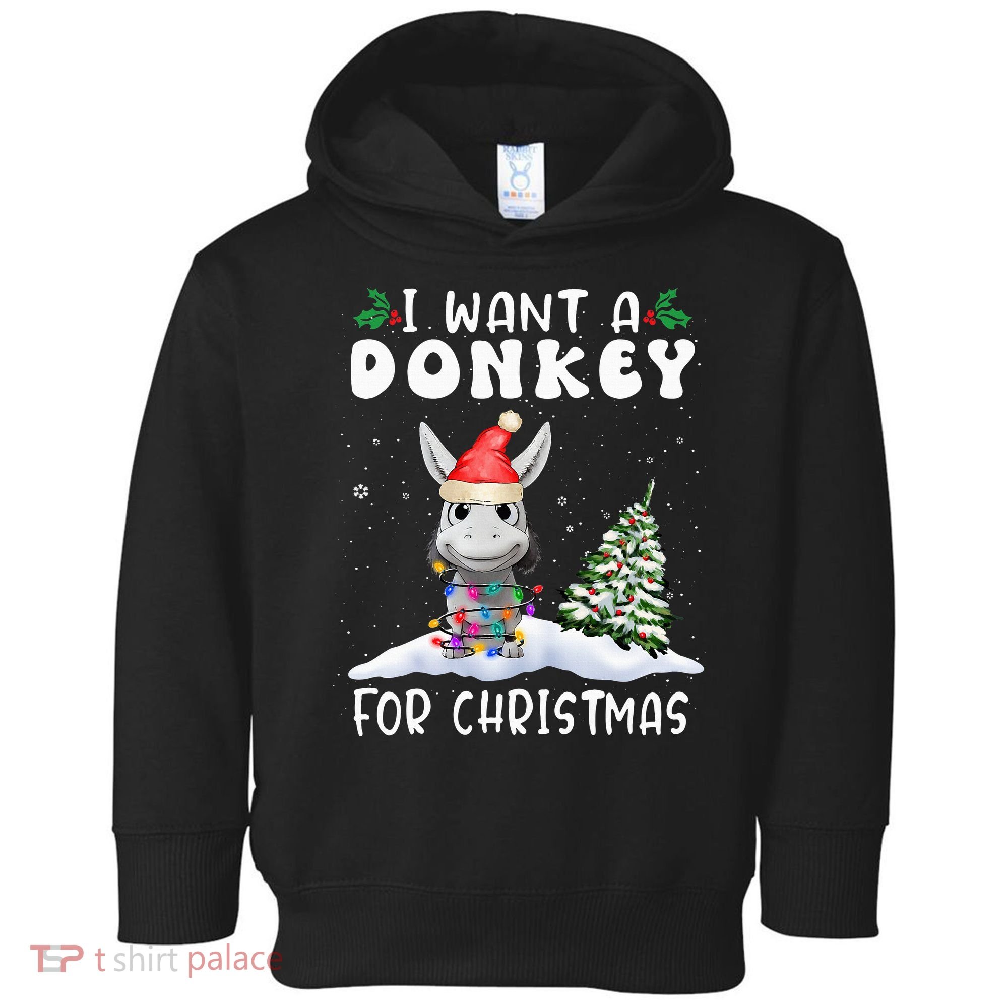 I Want A Donkey For Christmas Santa Hat  Toddler Hoodie
