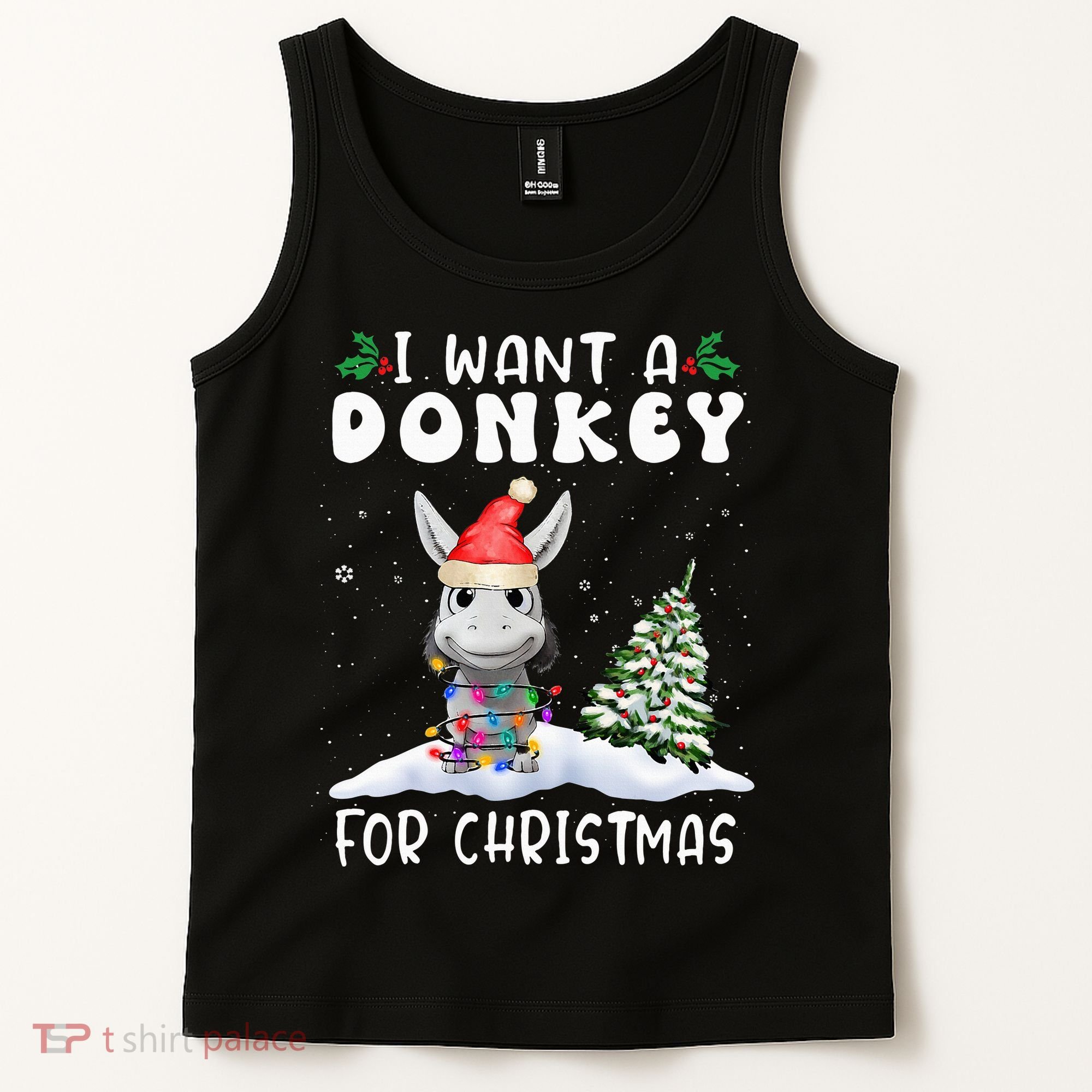I Want A Donkey For Christmas Santa Hat  Tank Top