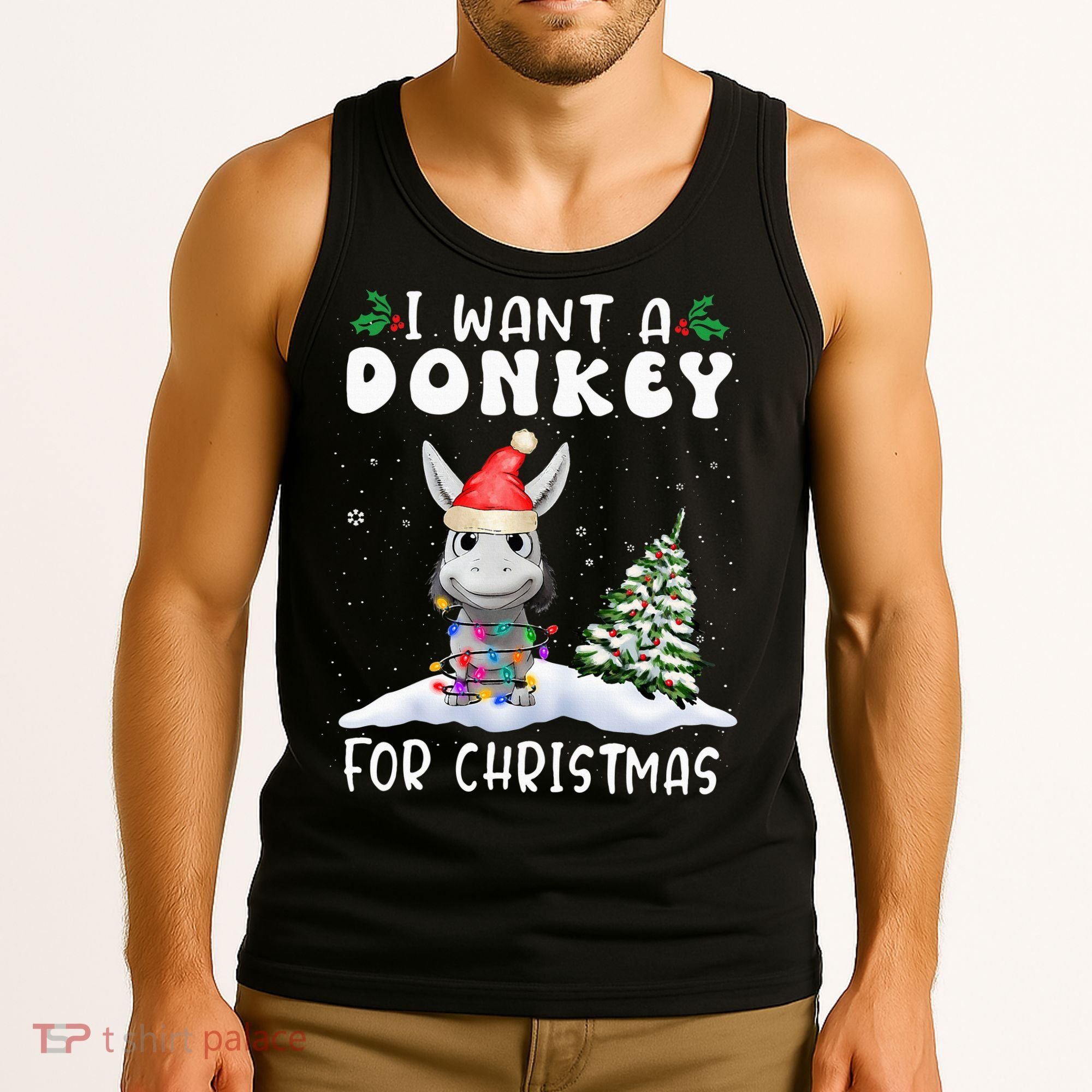 I Want A Donkey For Christmas Santa Hat  Tank Top