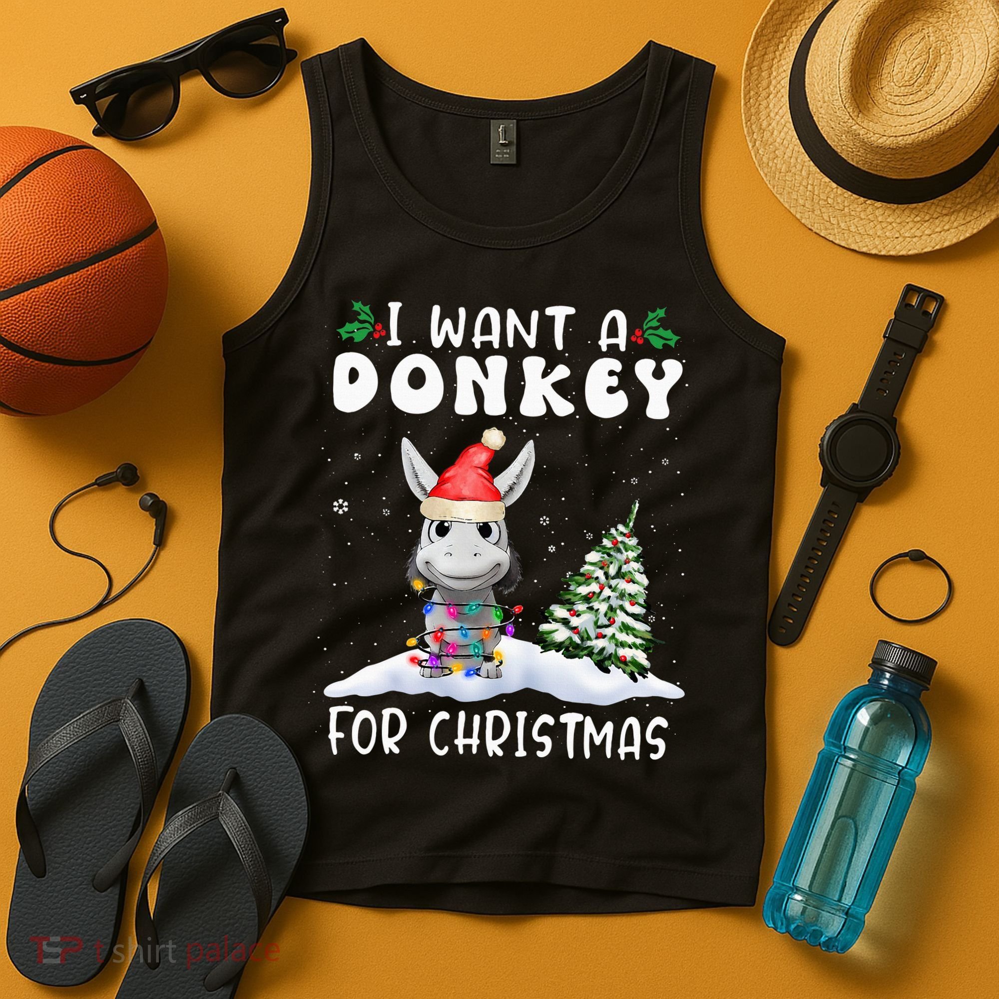 I Want A Donkey For Christmas Santa Hat  Tank Top