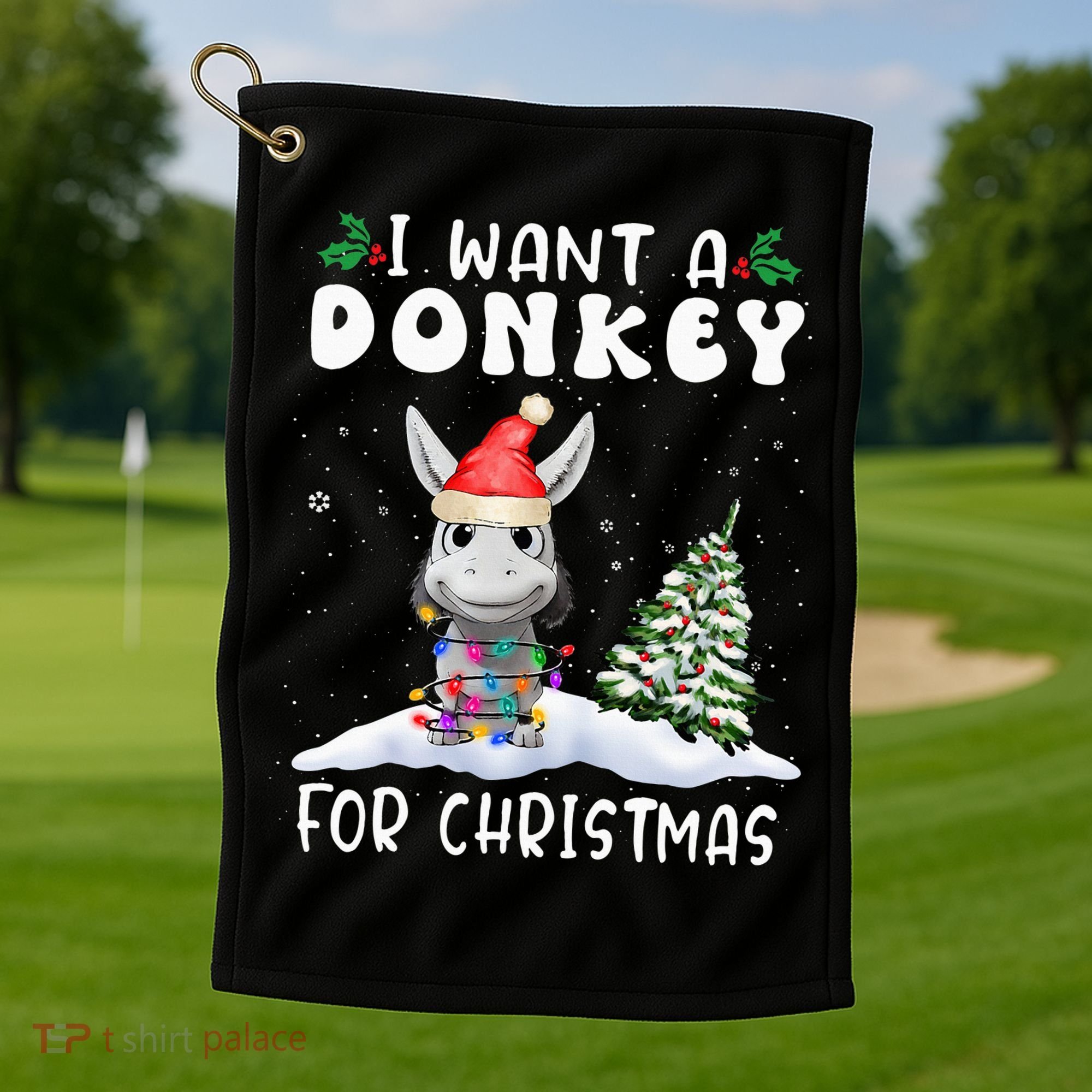 I Want A Donkey For Christmas Santa Hat  Golf Towel