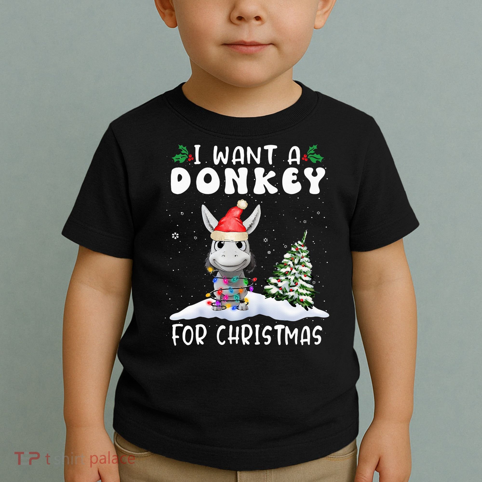 I Want A Donkey For Christmas Santa Hat  Toddler T-Shirt