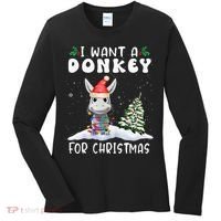 I Want A Donkey For Christmas Santa Hat  Women's Long Sleeve Shirt thumb 0