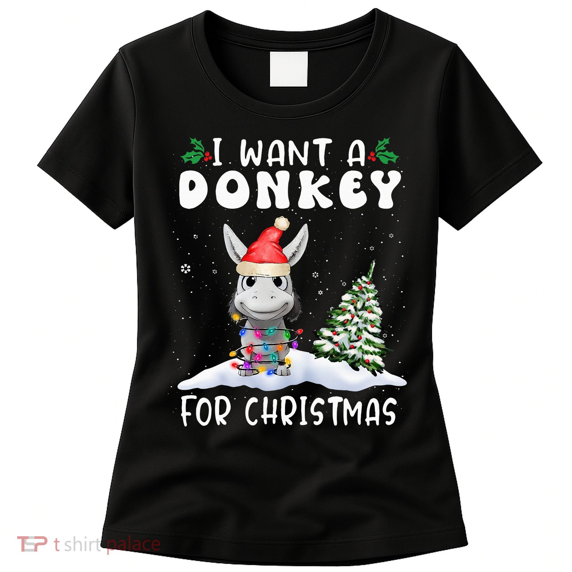 I Want A Donkey For Christmas Santa Hat  Women's T-Shirt