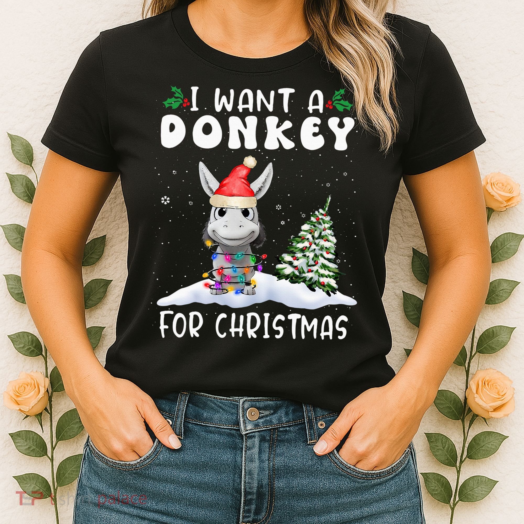 I Want A Donkey For Christmas Santa Hat  Women's T-Shirt