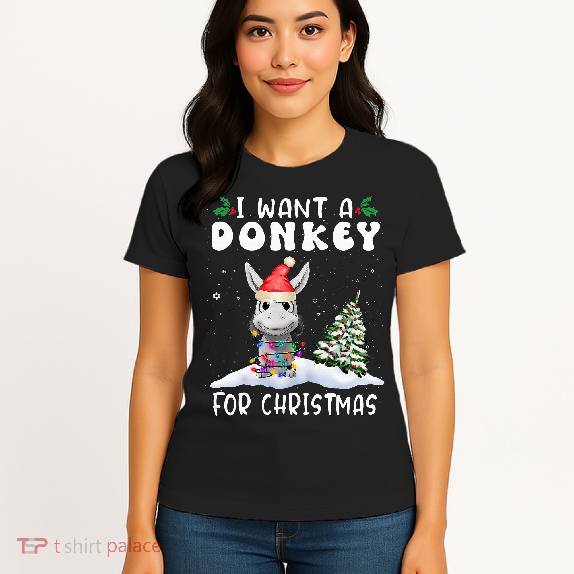 I Want A Donkey For Christmas Santa Hat  Women's T-Shirt