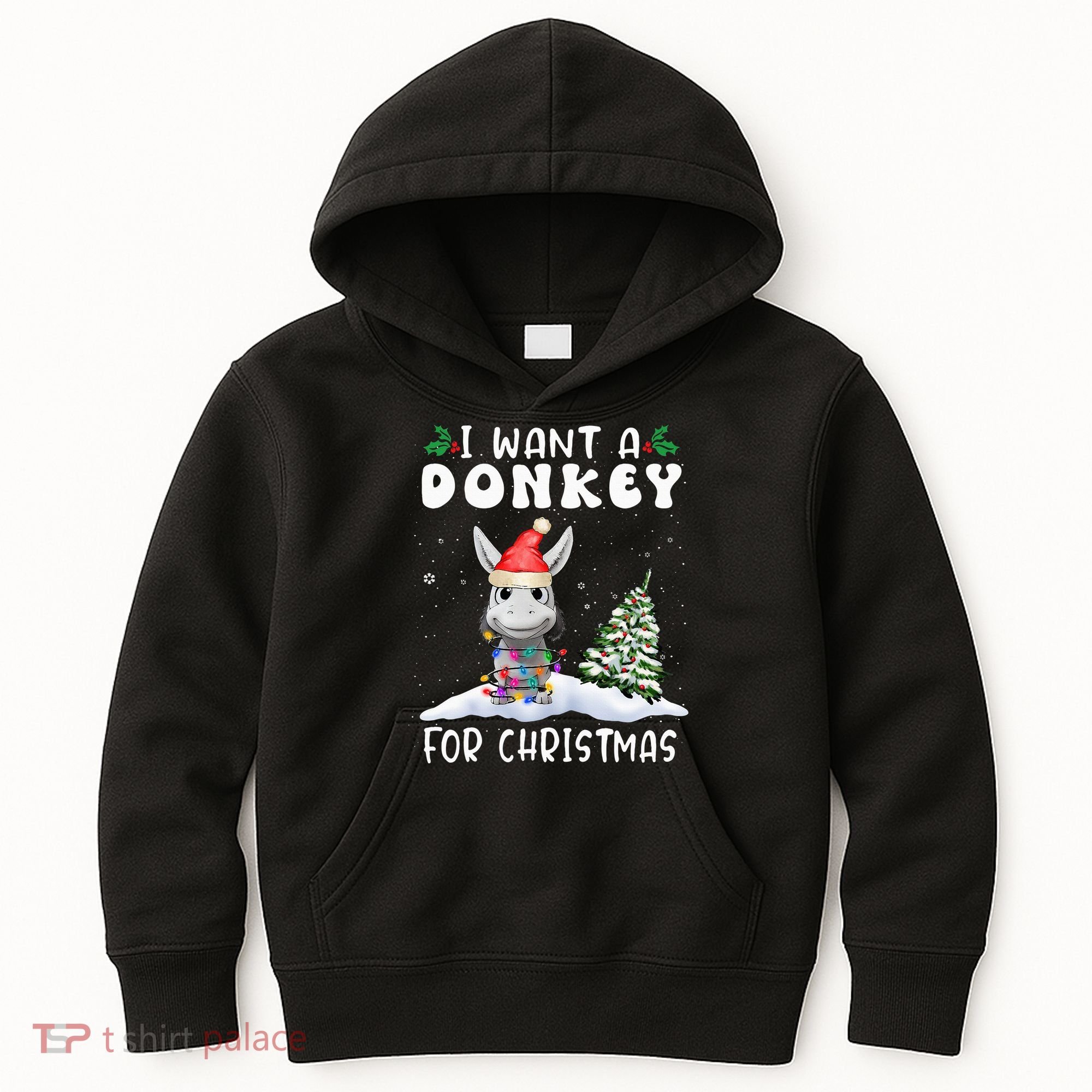 I Want A Donkey For Christmas Santa Hat  Kids Hoodie