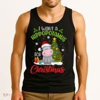 I Want A Hippopotamus For Christmas Xmas Hippo Tank Top thumb 3
