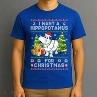 I Want A Hippopotamus For Christmas Hippo Santa Ugly Xmas Gift T-Shirt thumb 3