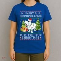 I Want A Hippopotamus For Christmas Hippo Santa Ugly Xmas Gift T-Shirt thumb 4