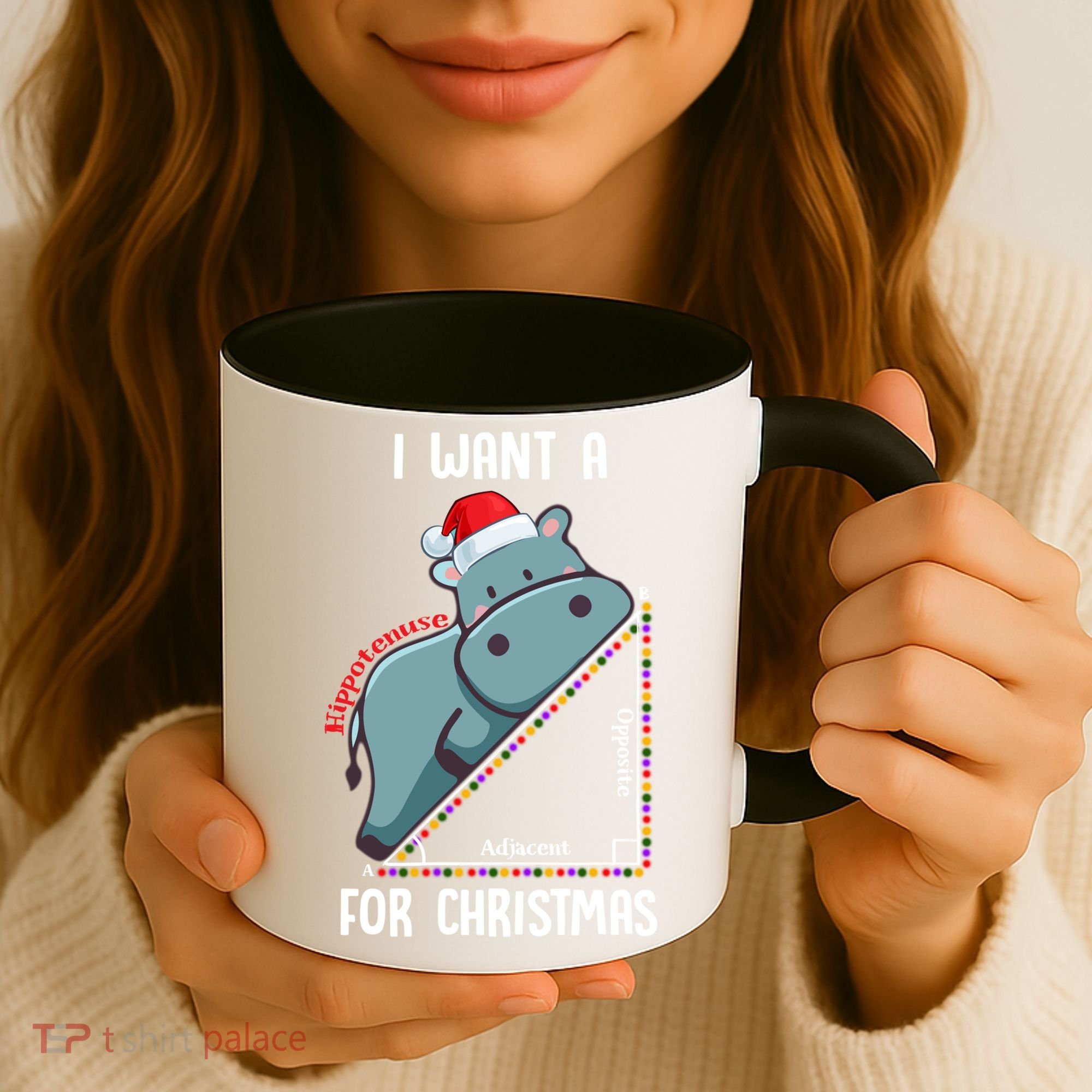 I Want A Hippotenuse For Christmas Math Teacher Xmas Hippo Gift Coffee Mug