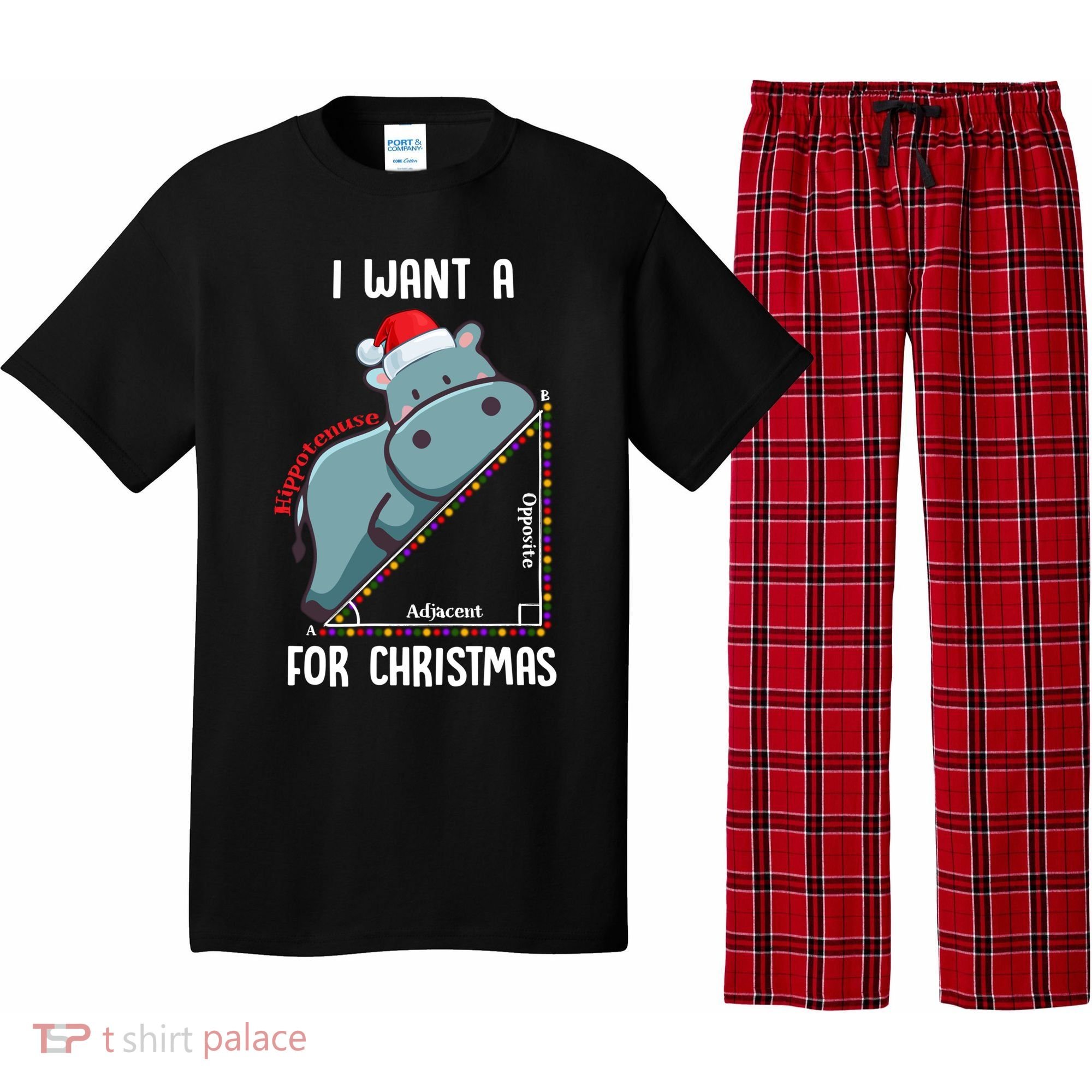 I Want A Hippotenuse For Christmas Math Teacher Xmas Hippo Gift Pajama Set
