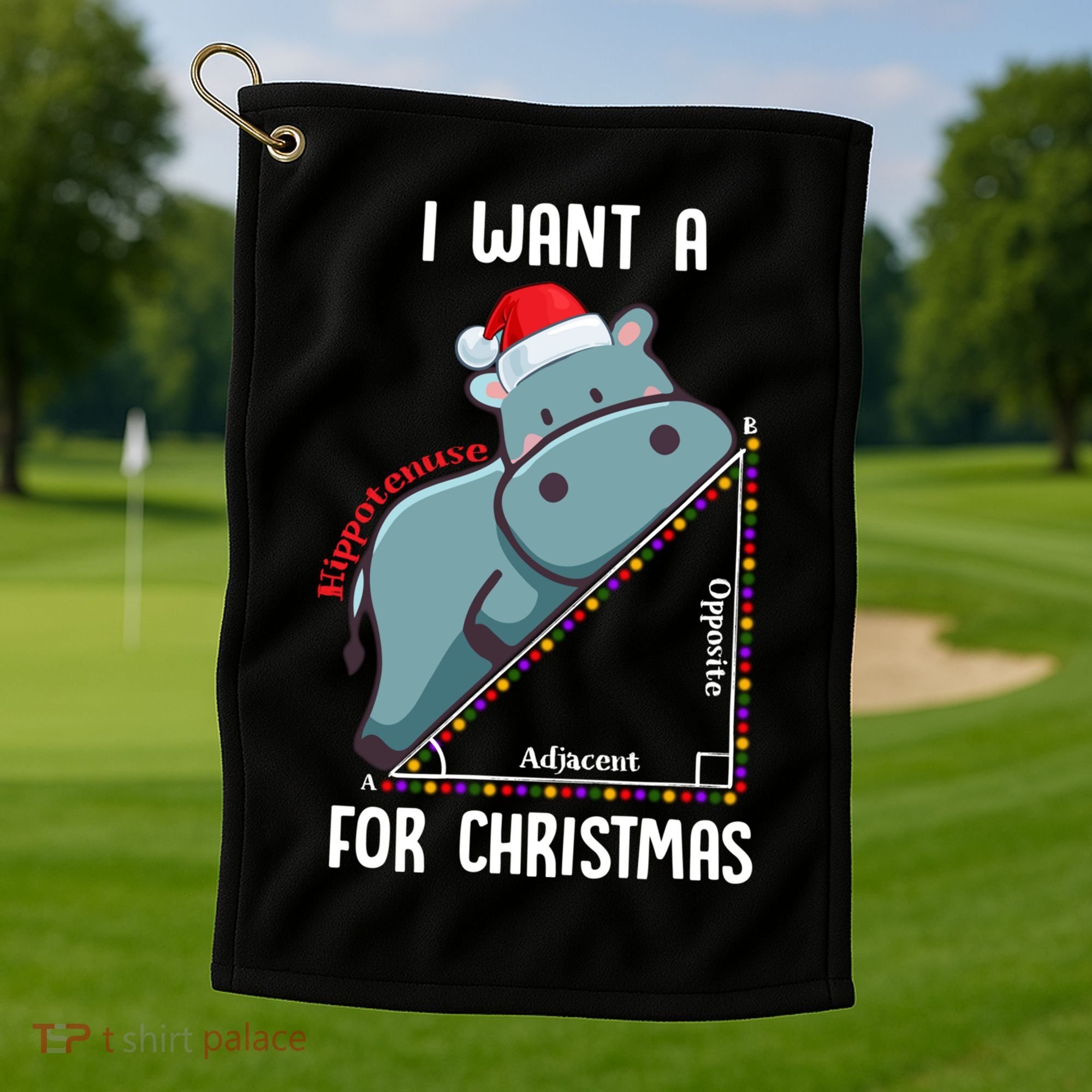 I Want A Hippotenuse For Christmas Math Teacher Xmas Hippo Gift Golf Towel