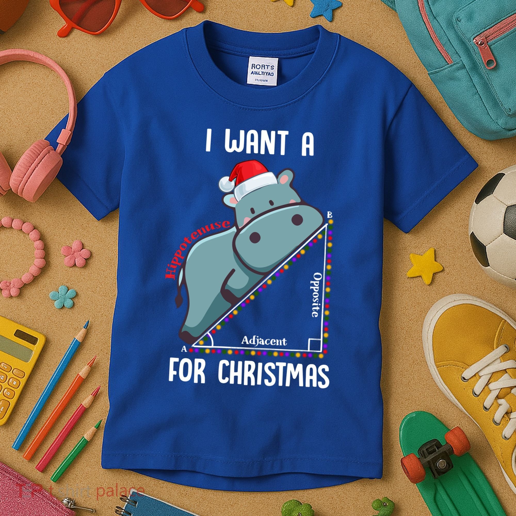 I Want A Hippotenuse For Christmas Math Teacher Xmas Hippo Gift Kids T-Shirt