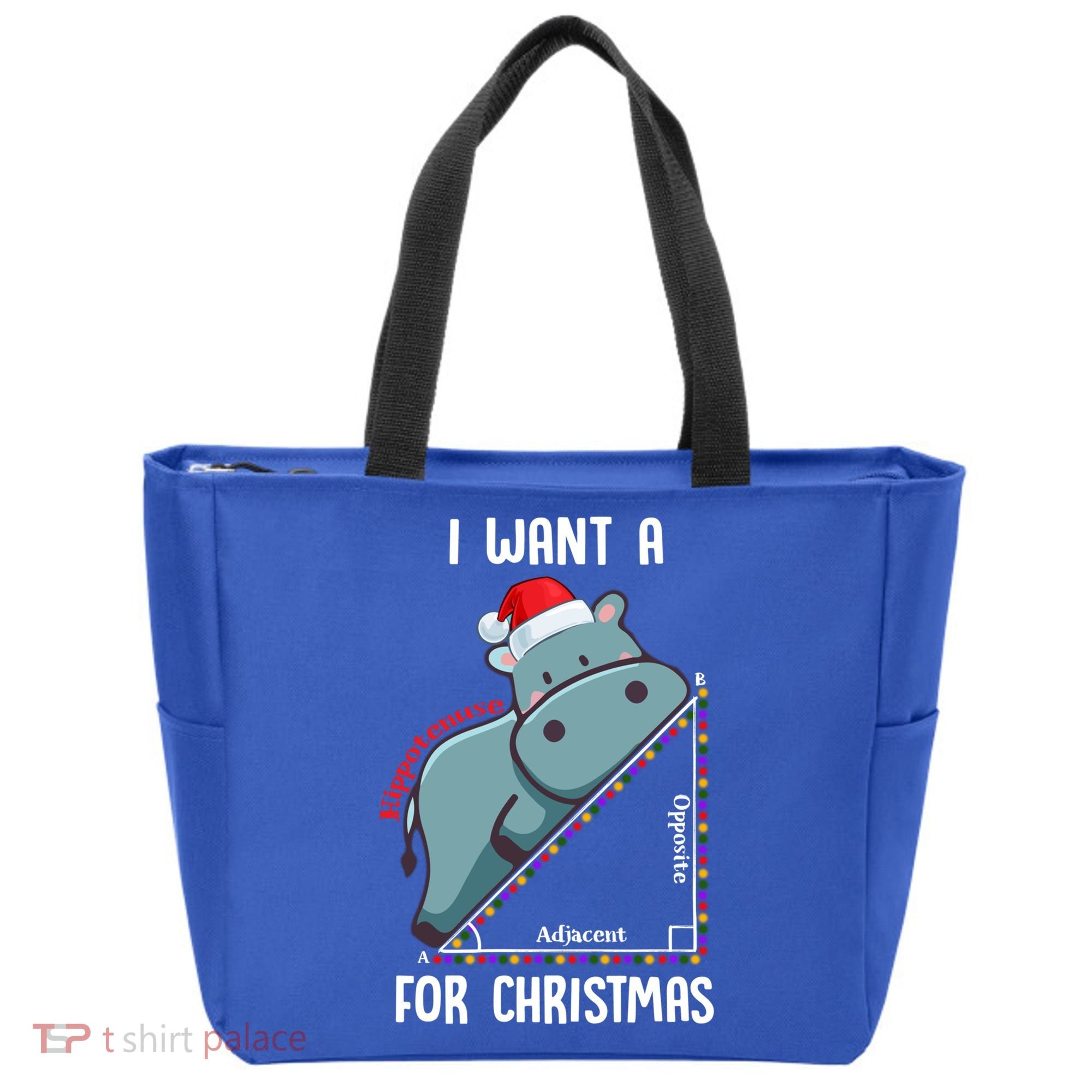 I Want A Hippotenuse For Christmas Math Teacher Xmas Hippo Gift Tote Bag