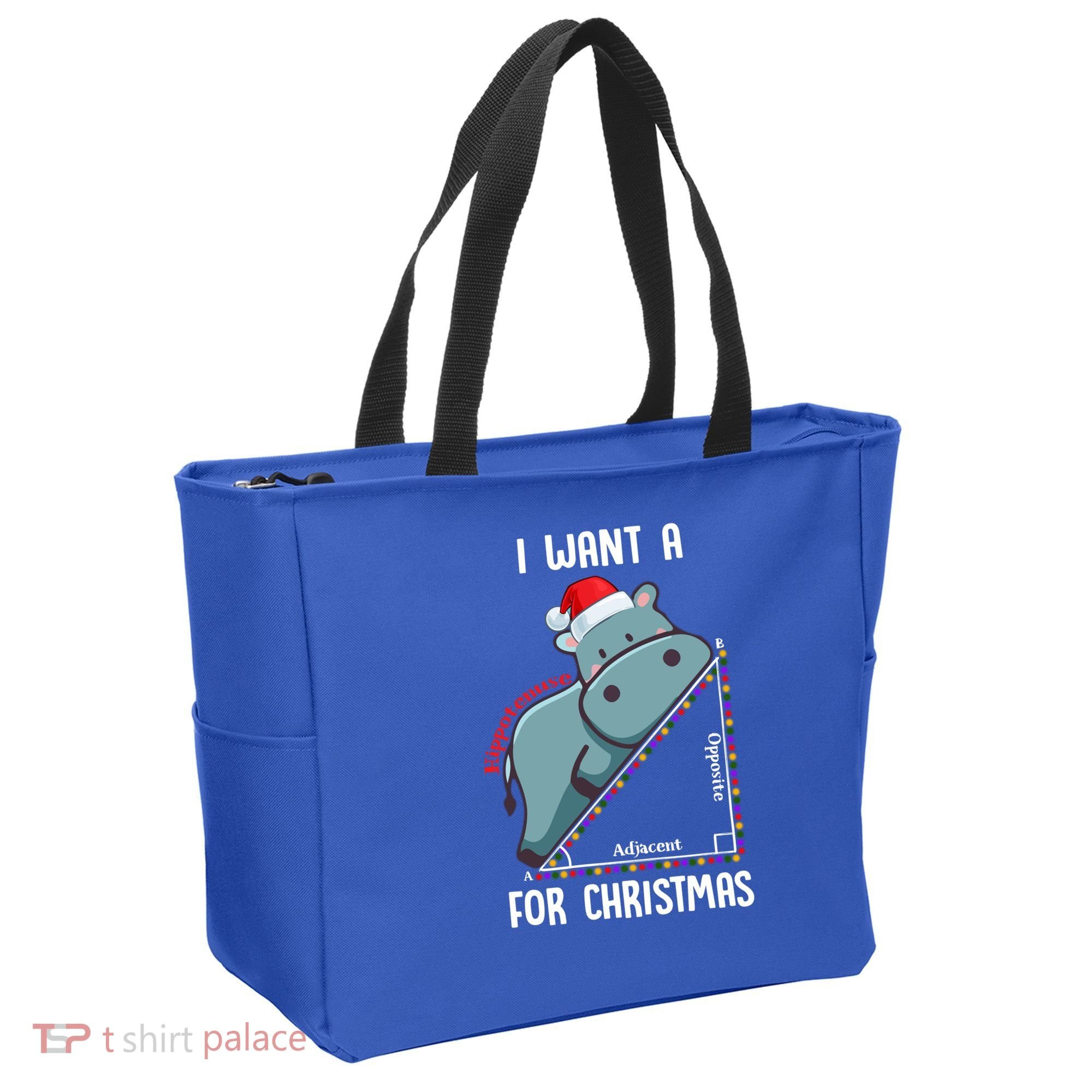 I Want A Hippotenuse For Christmas Math Teacher Xmas Hippo Gift Tote Bag
