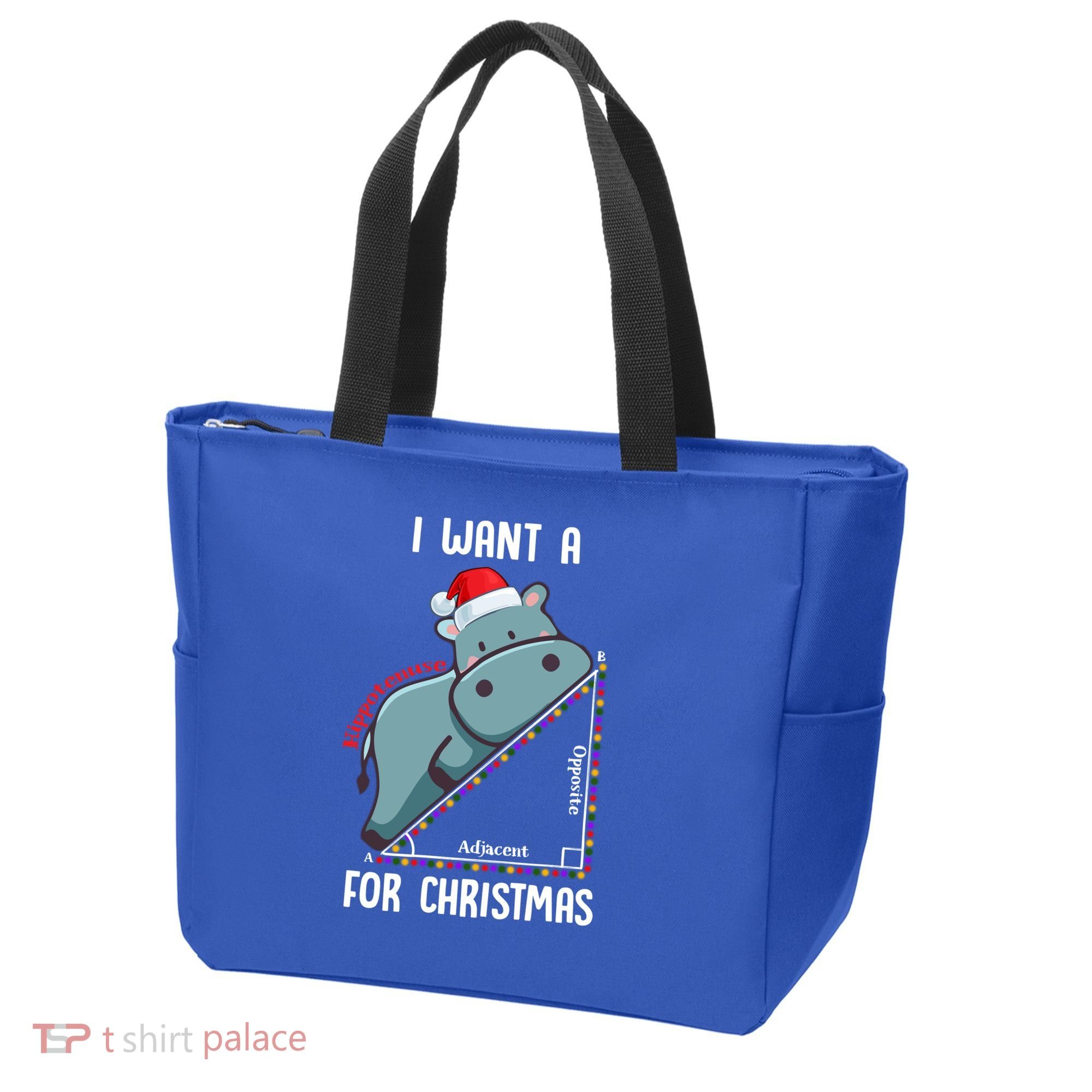 I Want A Hippotenuse For Christmas Math Teacher Xmas Hippo Gift Tote Bag