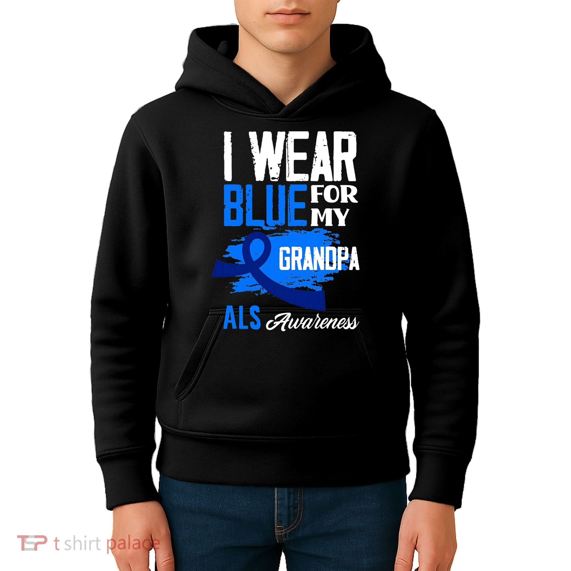 I Wear Blue For My Grandpa Support ALS Awareness Kids Hoodie
