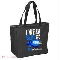 I Wear Blue For My Sister Support ALS Awareness Tote Bag thumb 2