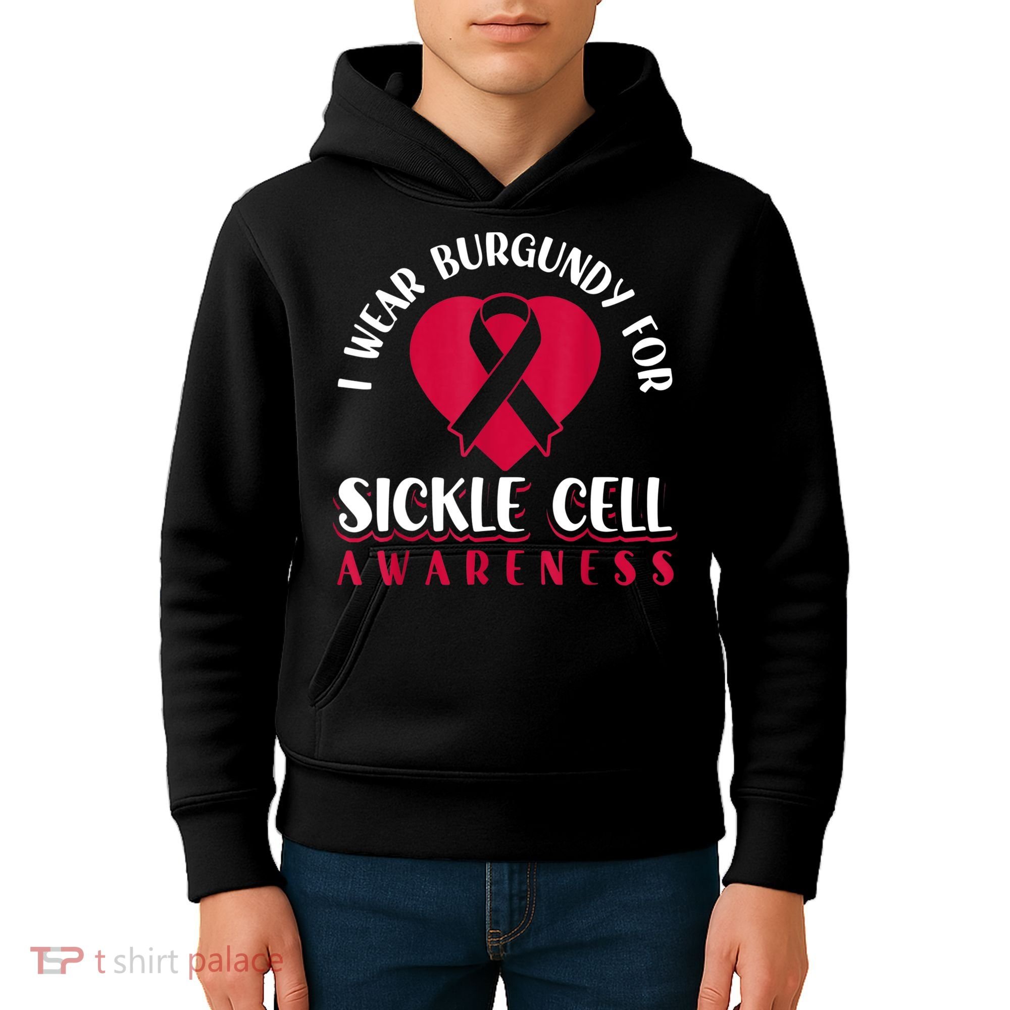 I Wear Burgundy For Sickle Cell Awareness Kids Hoodie