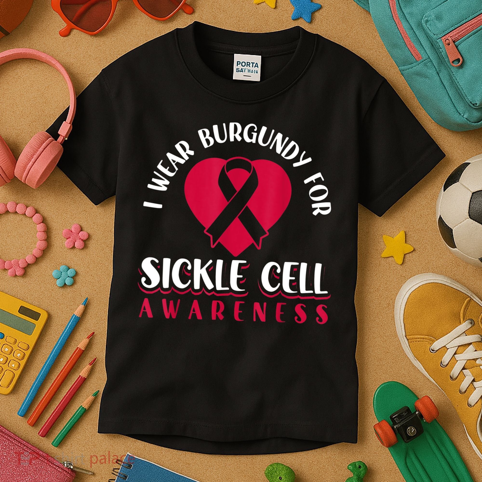 I Wear Burgundy For Sickle Cell Awareness Kids T-Shirt