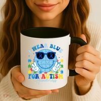 I Wear Blue For Autism Awareness Month Smile Face Peace Puzzle Coffee Mug thumb 3