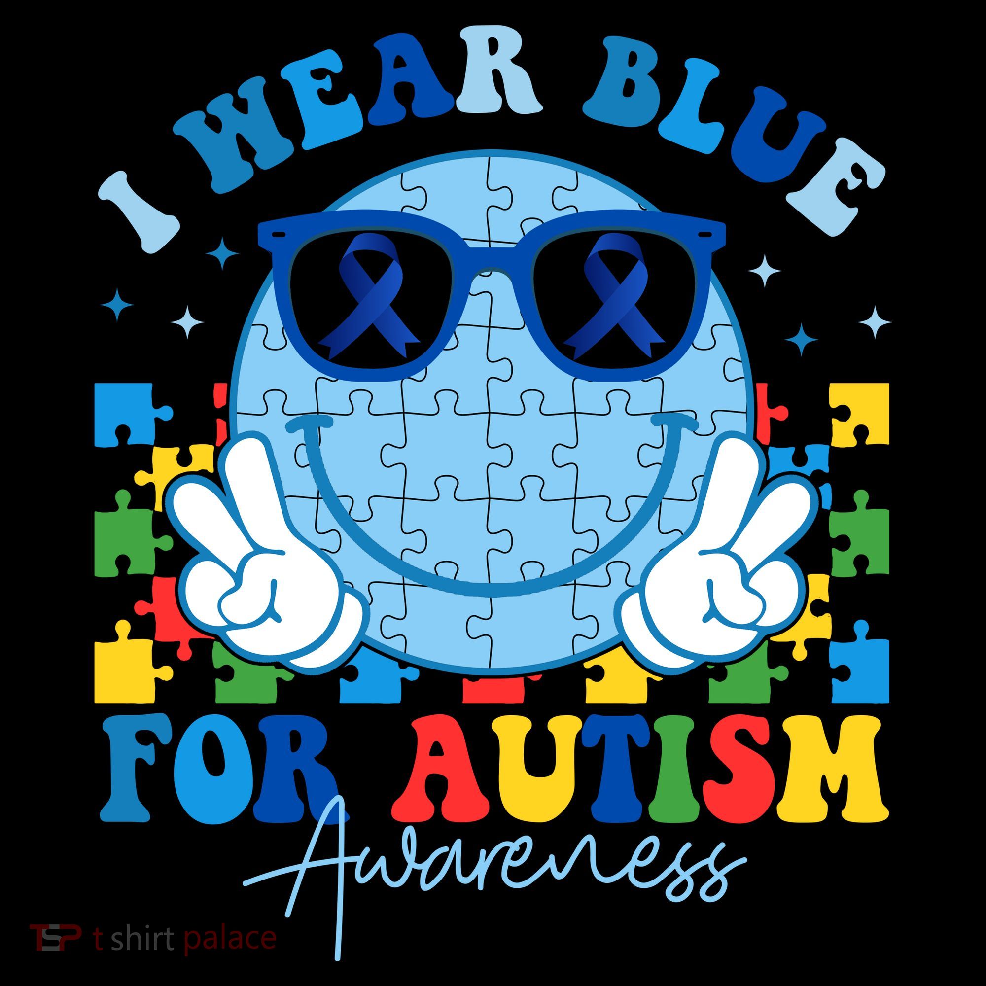 I Wear Blue For Autism Awareness Month Smile Face Peace Puzzle Coffee Mug